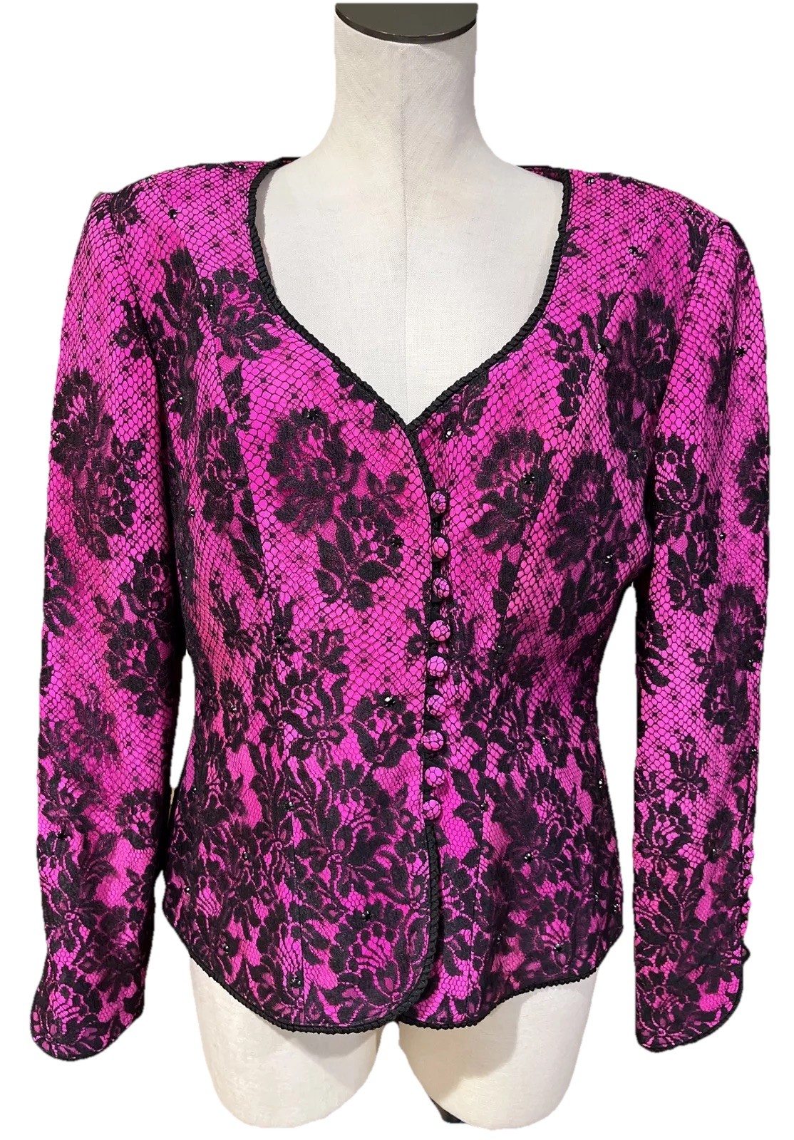 yolanda lorente Vintage 80s women’s large pink lace silk evening jacket I