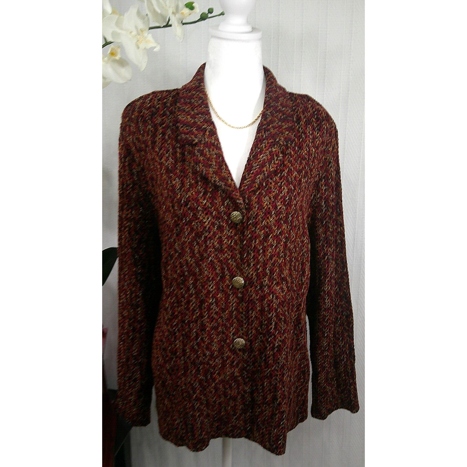 Vintage Serbin Women’s Burgundy Button Front Chenille Blazer Jacket-Size XL