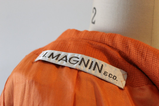 VTG 60s HARRODS – I. MAGNIN of California Orange Silk Fitted Coat Paris