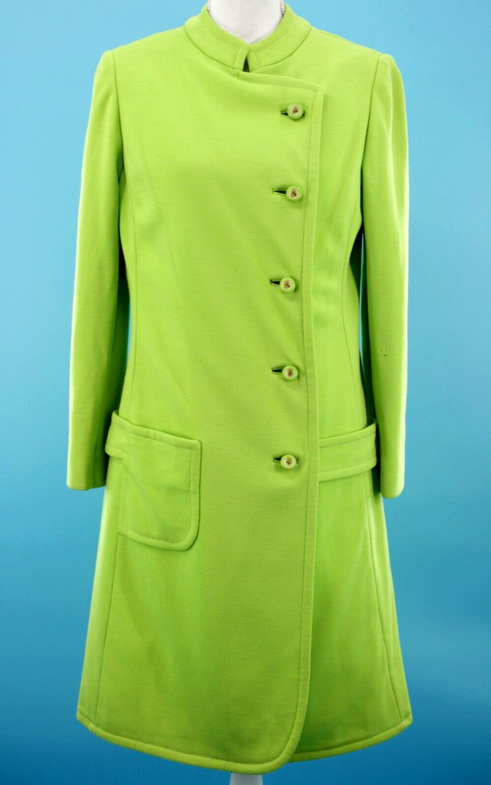 VTG Women’s 60s Chartreuse Green Mod / GoGo Side Button Coat Sz S 1960s