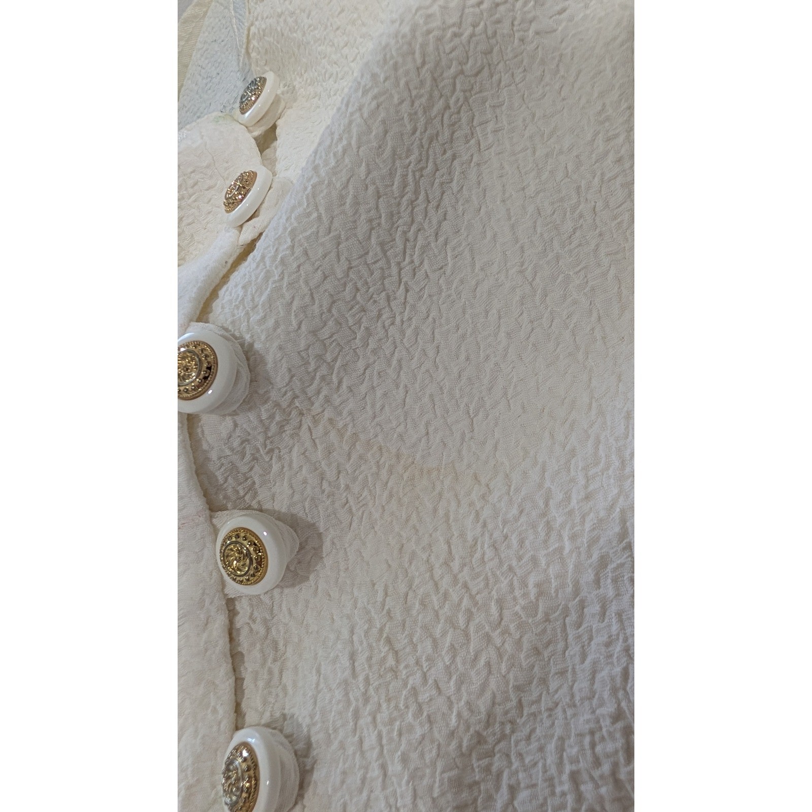 Vintage Alexis Fashions Cream Crinkle Embroidered Jacket Shorts Set Size 11/12