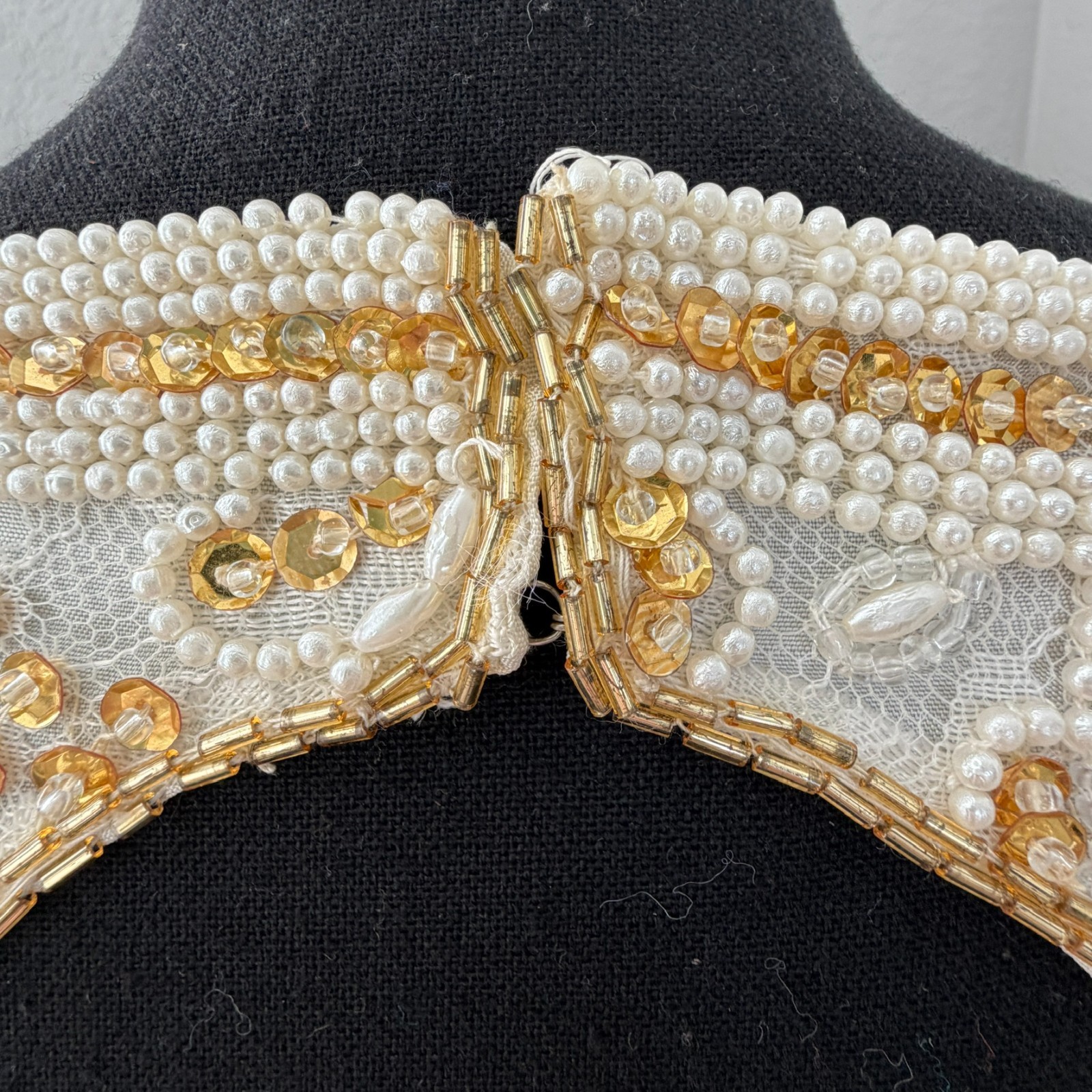 VINTAGE 80s Judith Ann Creations Ivory Gold Beaded Sequin Gown Dress Small