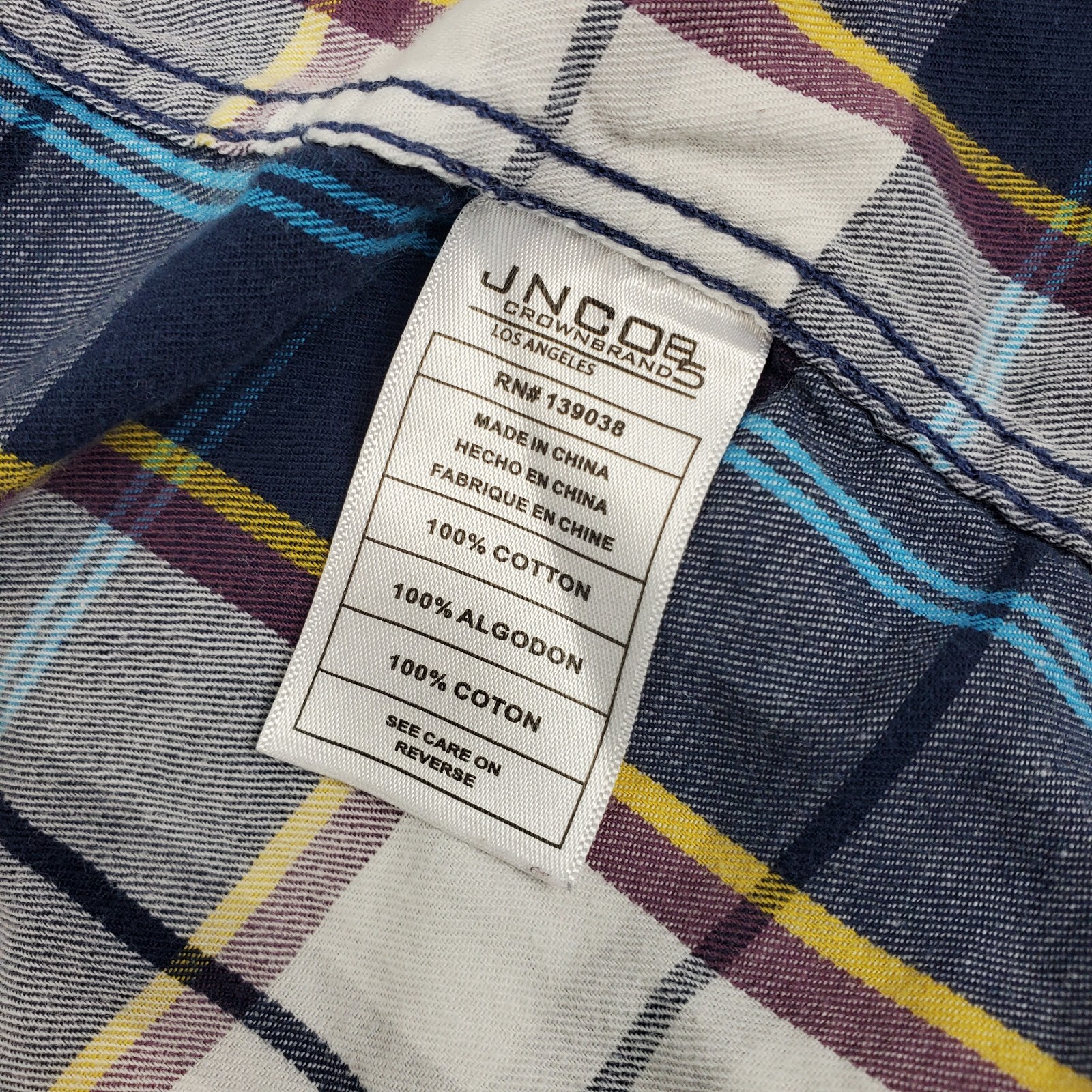Vintage JNCO Shirt Womens Medium Blue White Tartan Plaid Button Up Casual Y2K