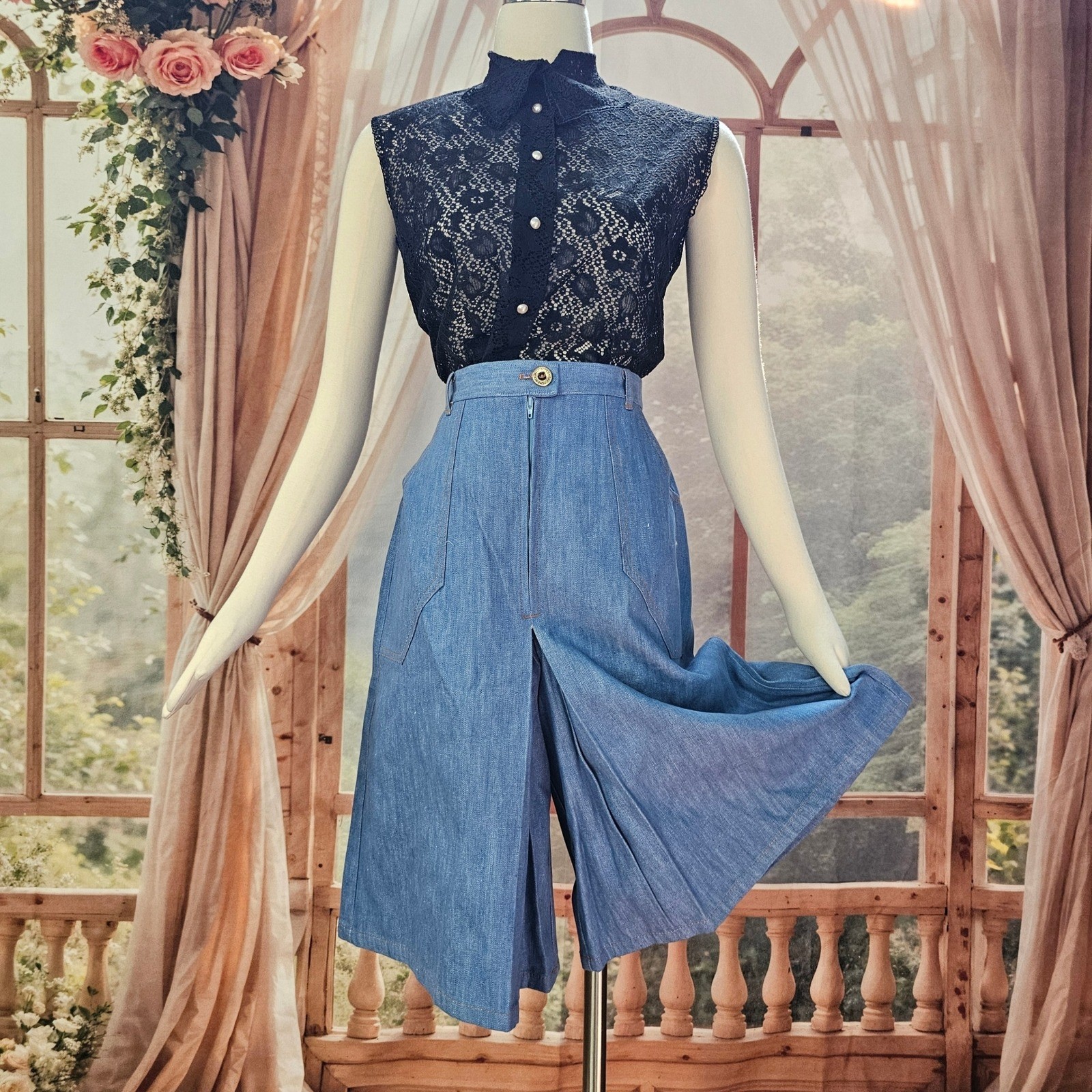 Vintage 1970s Sears The Fashion Place Denim Culottes High Waist Gaucho Pants