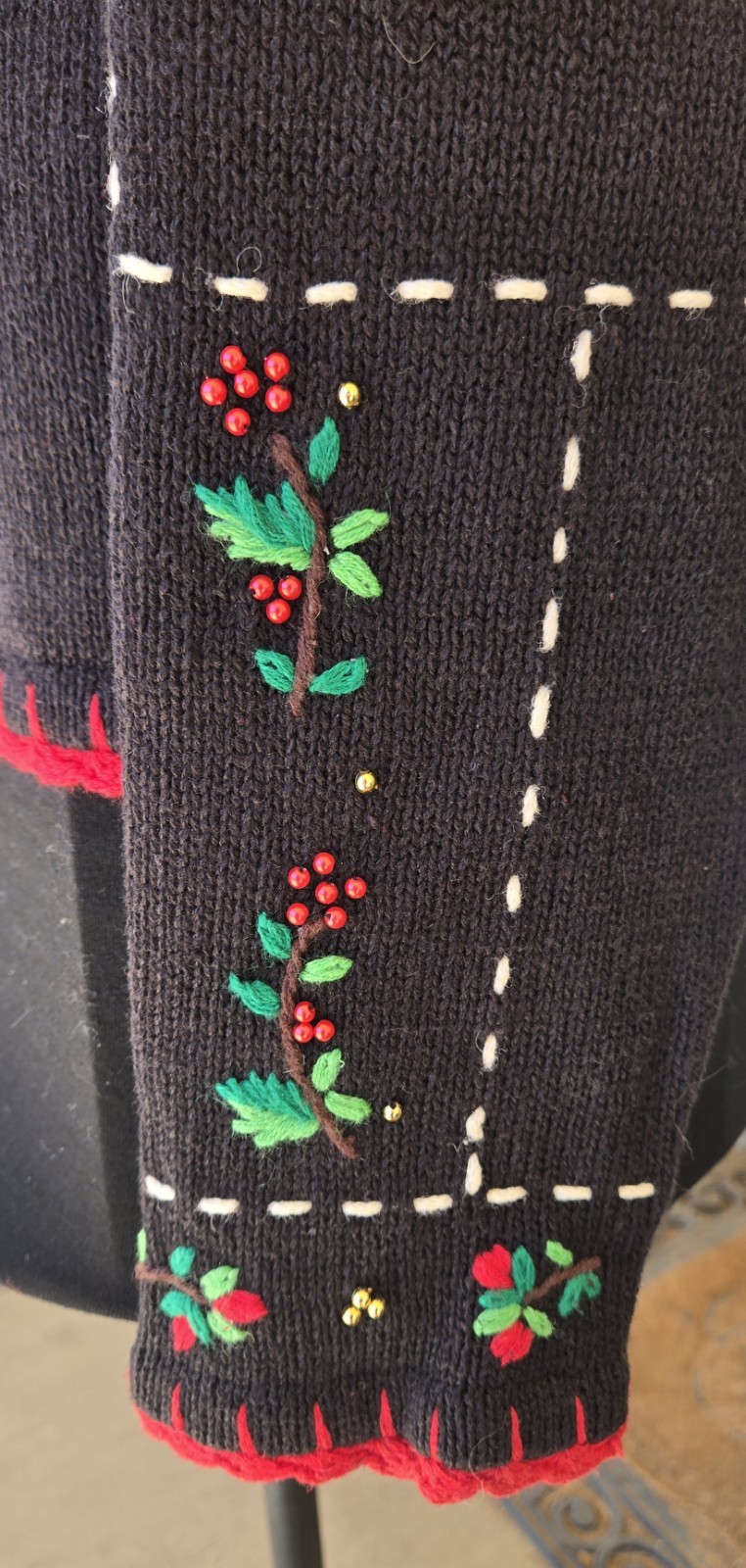 1990s HAMPSHIRE STUDIOS Black Christmas Cardigan Beaded & Knit Details Size L