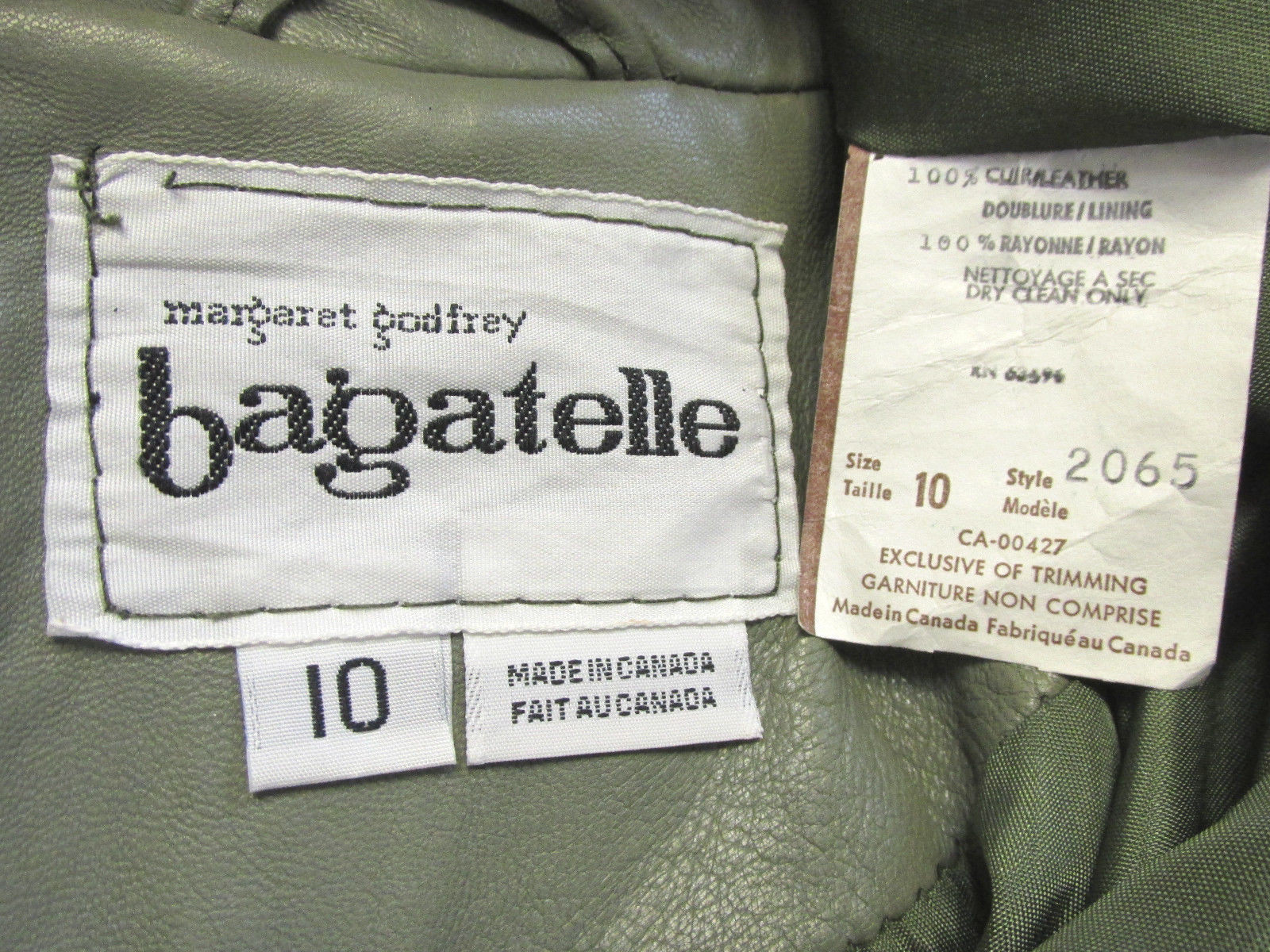 VINTAGE 1980s 90s BAGATELLE LEATHER JACKET GRAY GREEN LAMBSKIN? SIZE 10 LINED