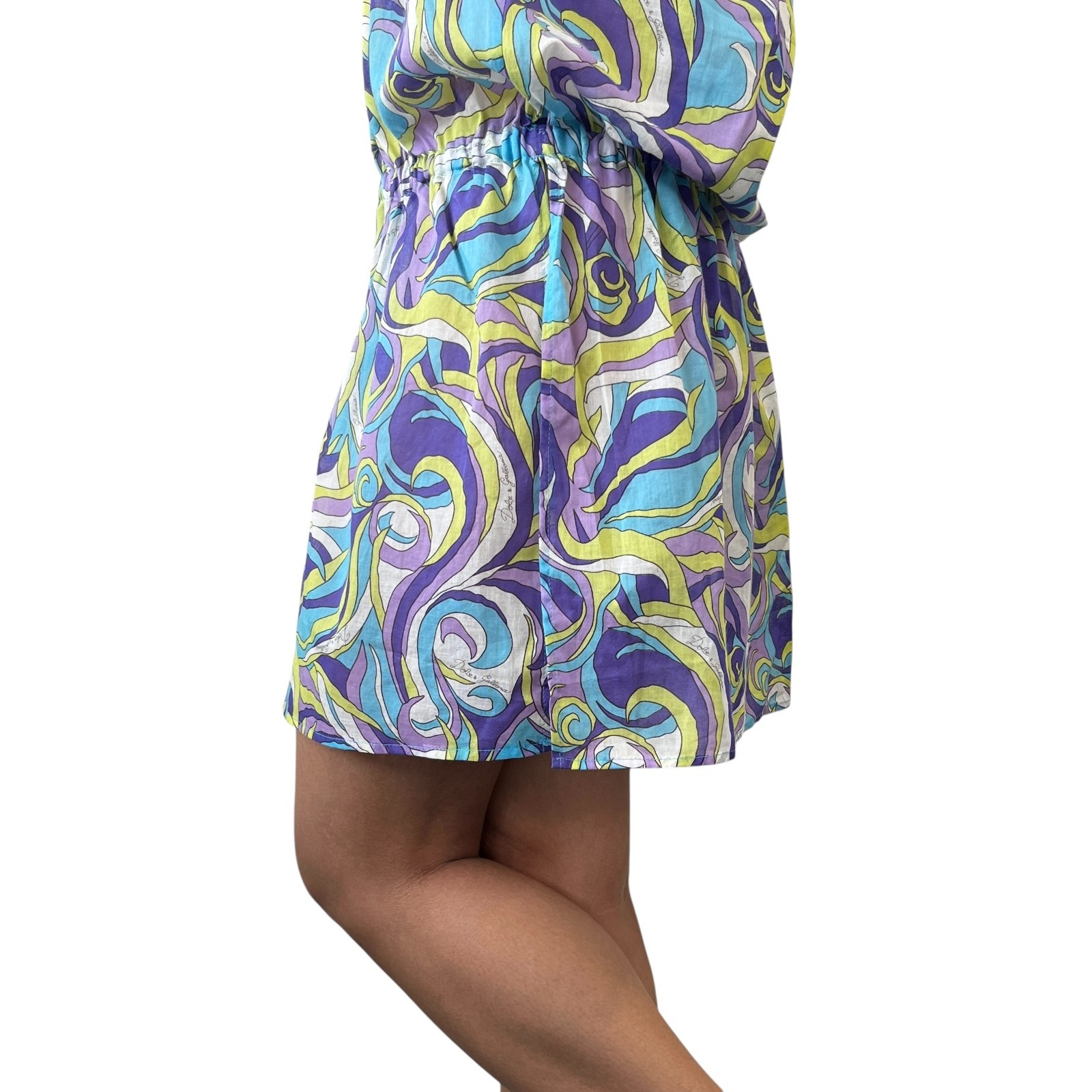 DOLCE&GABBANA Vintage D&G Logo Tunic Dress Top Multicolor Blue Green Cotton