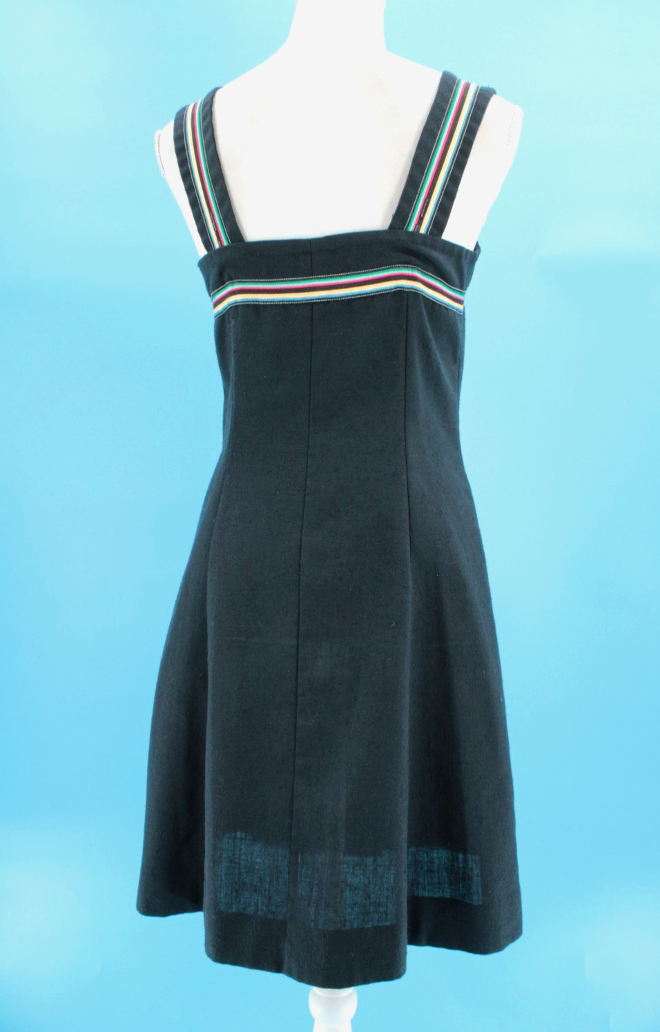 Vtg Women’s 70s 2 Pc Black W/ Rainbow Trim Dress & Top / Shirt Set XS/S 1970s