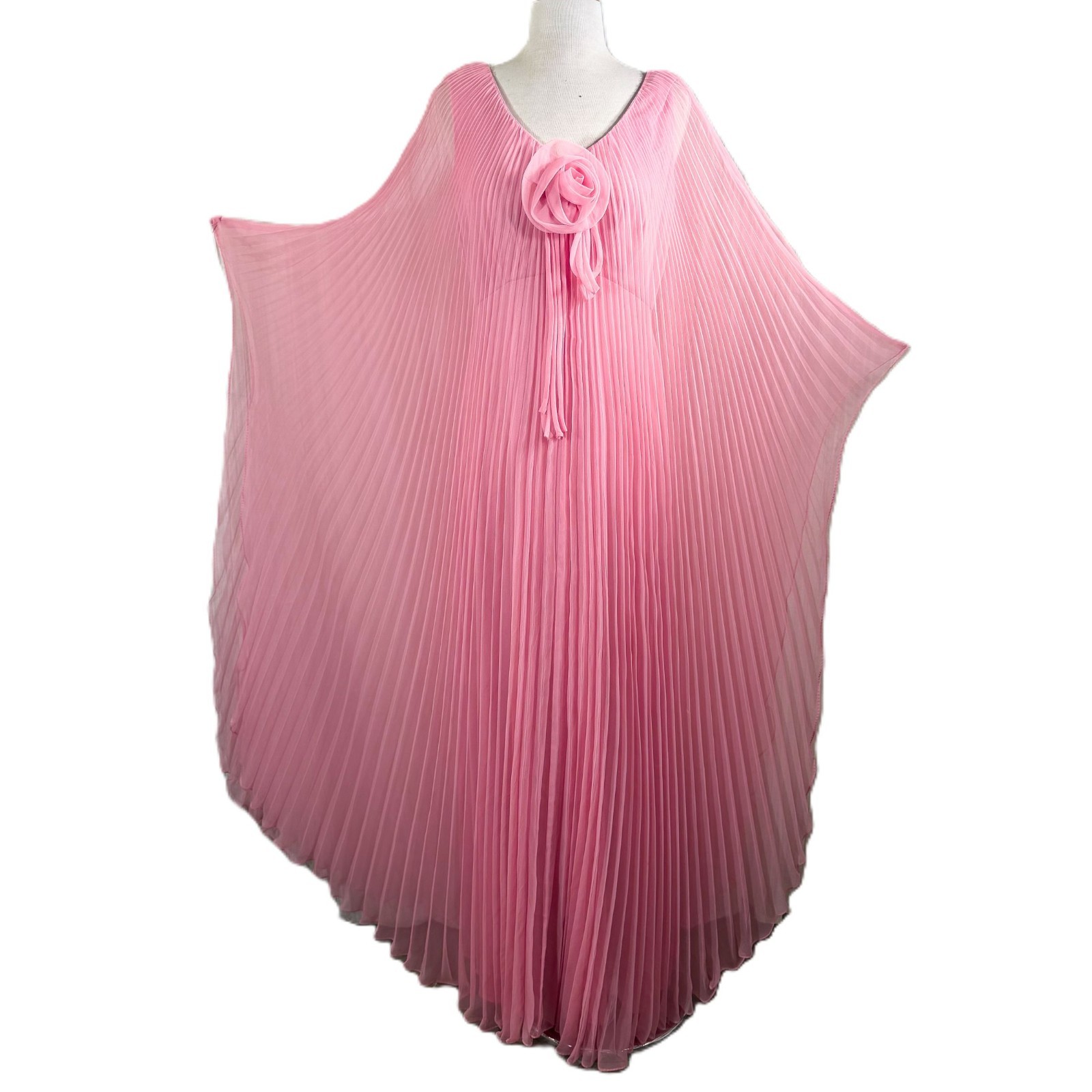 Vintage Miss Elliette Cape Pleated Maxi Dress, Pink Goddess Dress