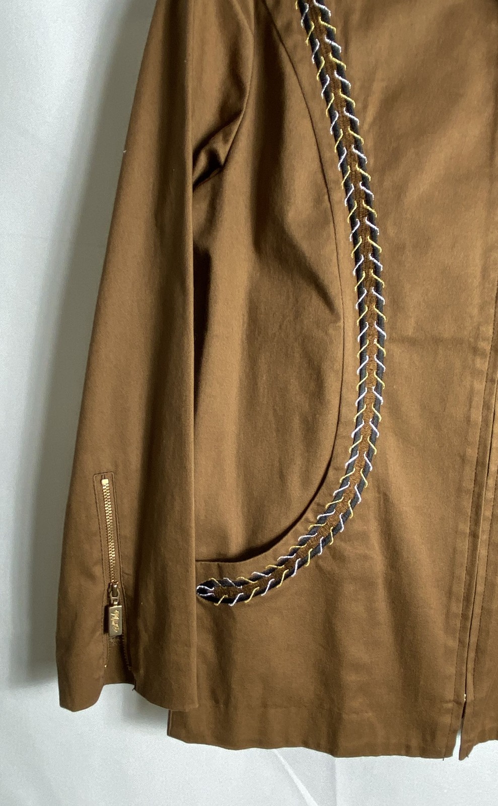 Vintage 90s Bob Mackie Women’s Brown Wearable Art Embroidered Zip Jacket Sz S