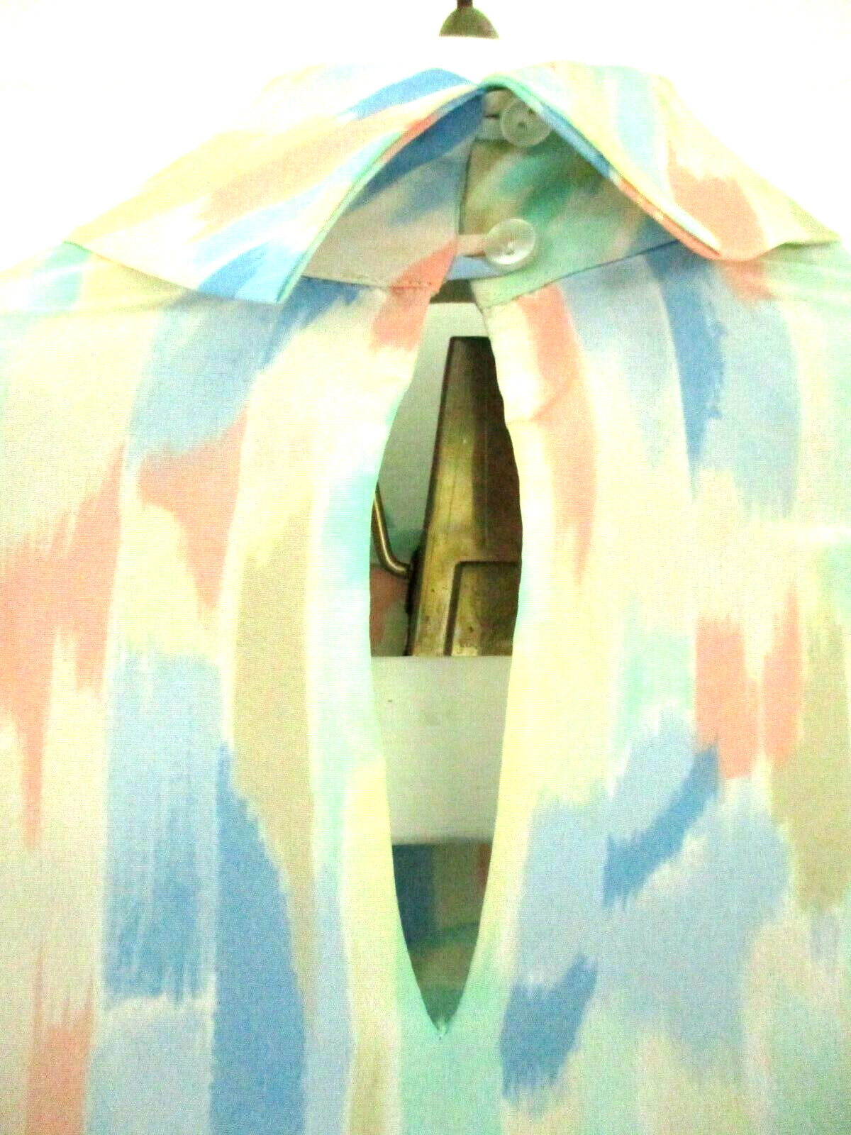 Vtg 1980’s Pastel Multi High-Neck Secretary Blouse Size 16 Striped Puffy Sleeve