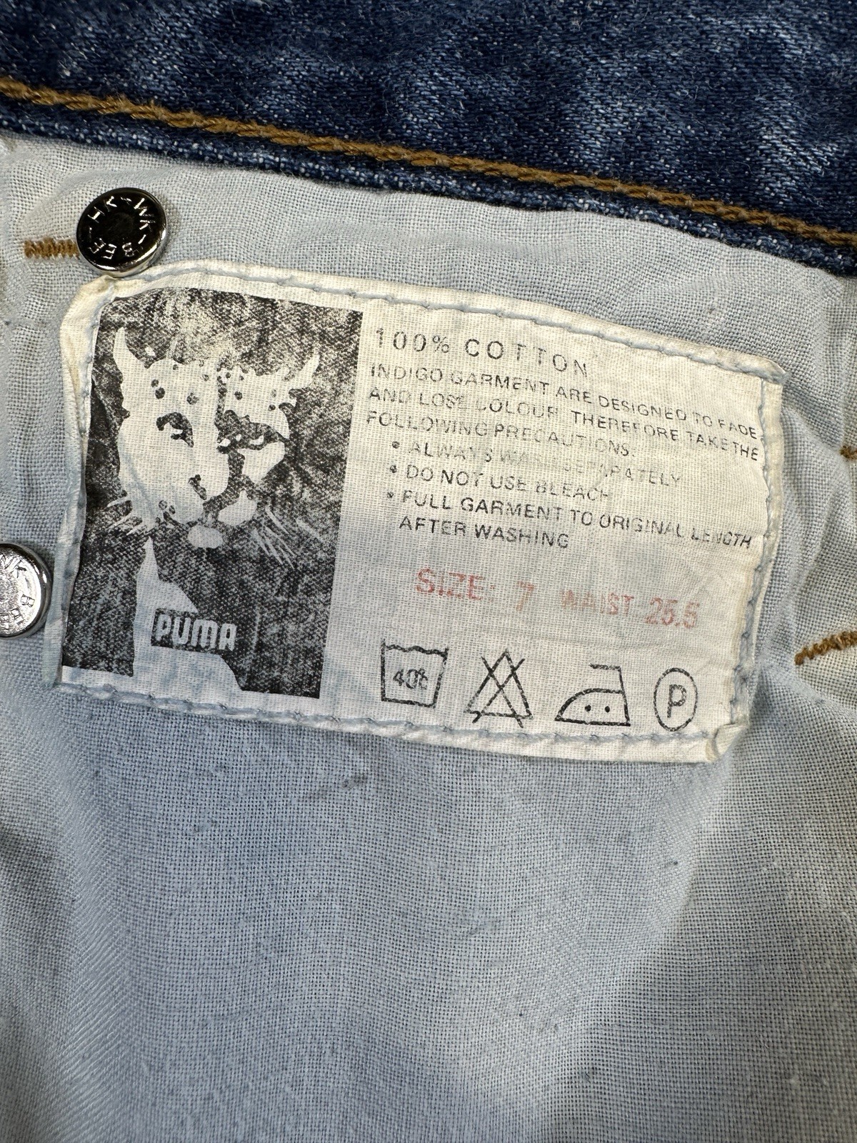 VTG PUMA Denim Skirt |Y2K Logo Button Mini Size 7 High Waist Jean Skirt