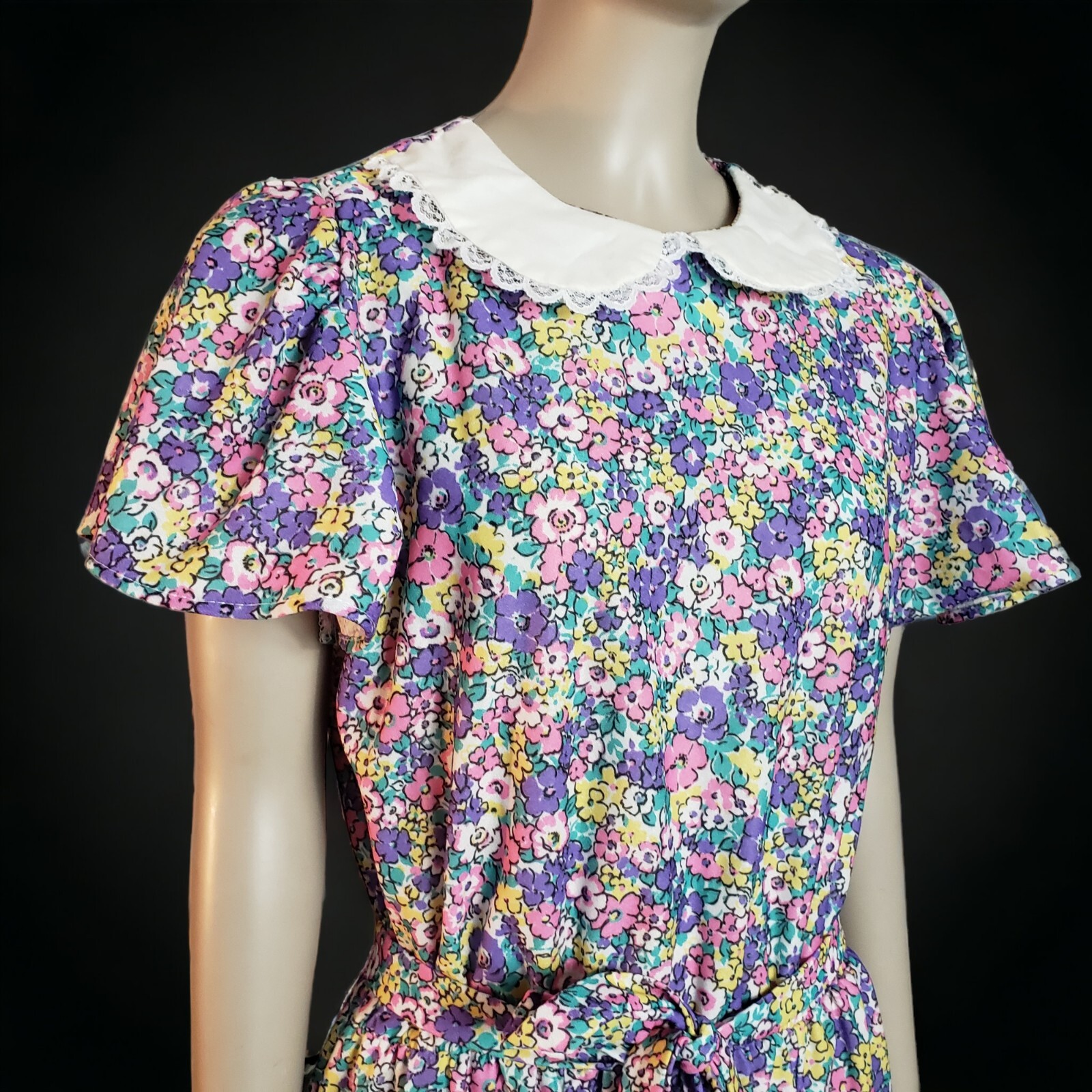 Vintage Avon Fashion Ditsy Floral Dress Peter Pan Collar Midi 11/12 Fits Like 8