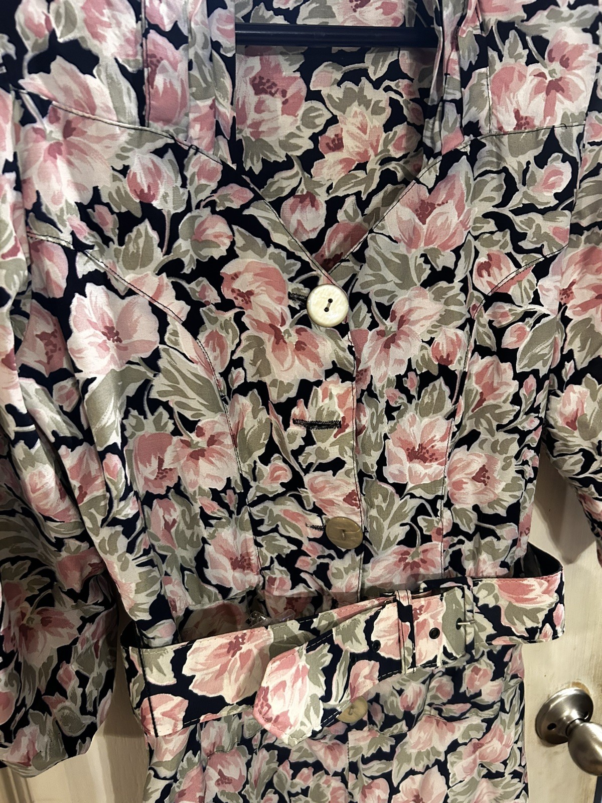 Vintage ED Michaels Secretary Dress 11/12 Belted Floral Modest Feminine