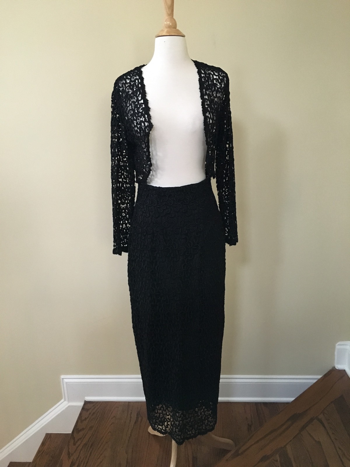 Vintage Chase Holland Two Piece Dress Bolero Black Lace Skirt Size Small