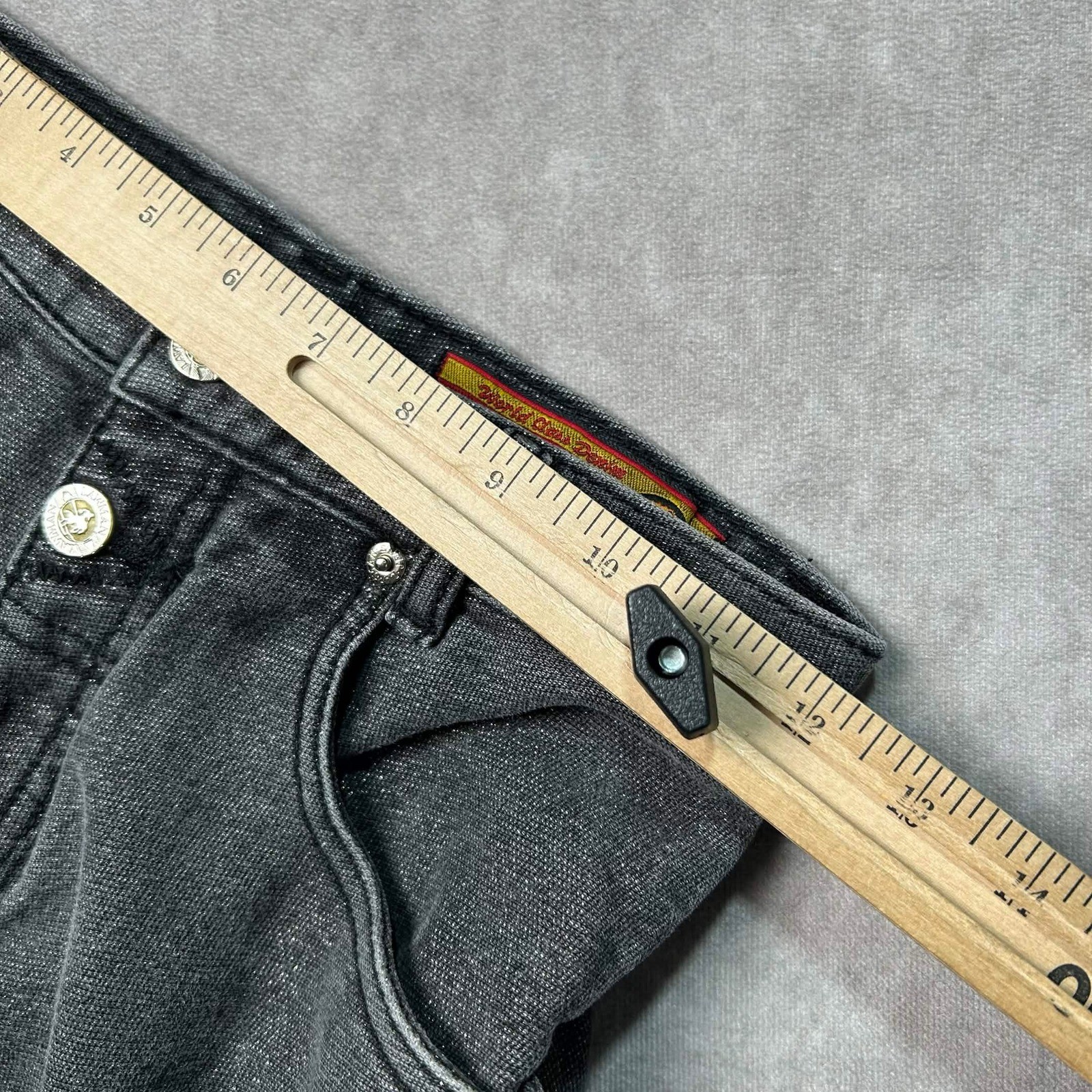 Vtg Lawman Western High Waisted Jeans Washed Black Straight Leg 24″ Hip Detail