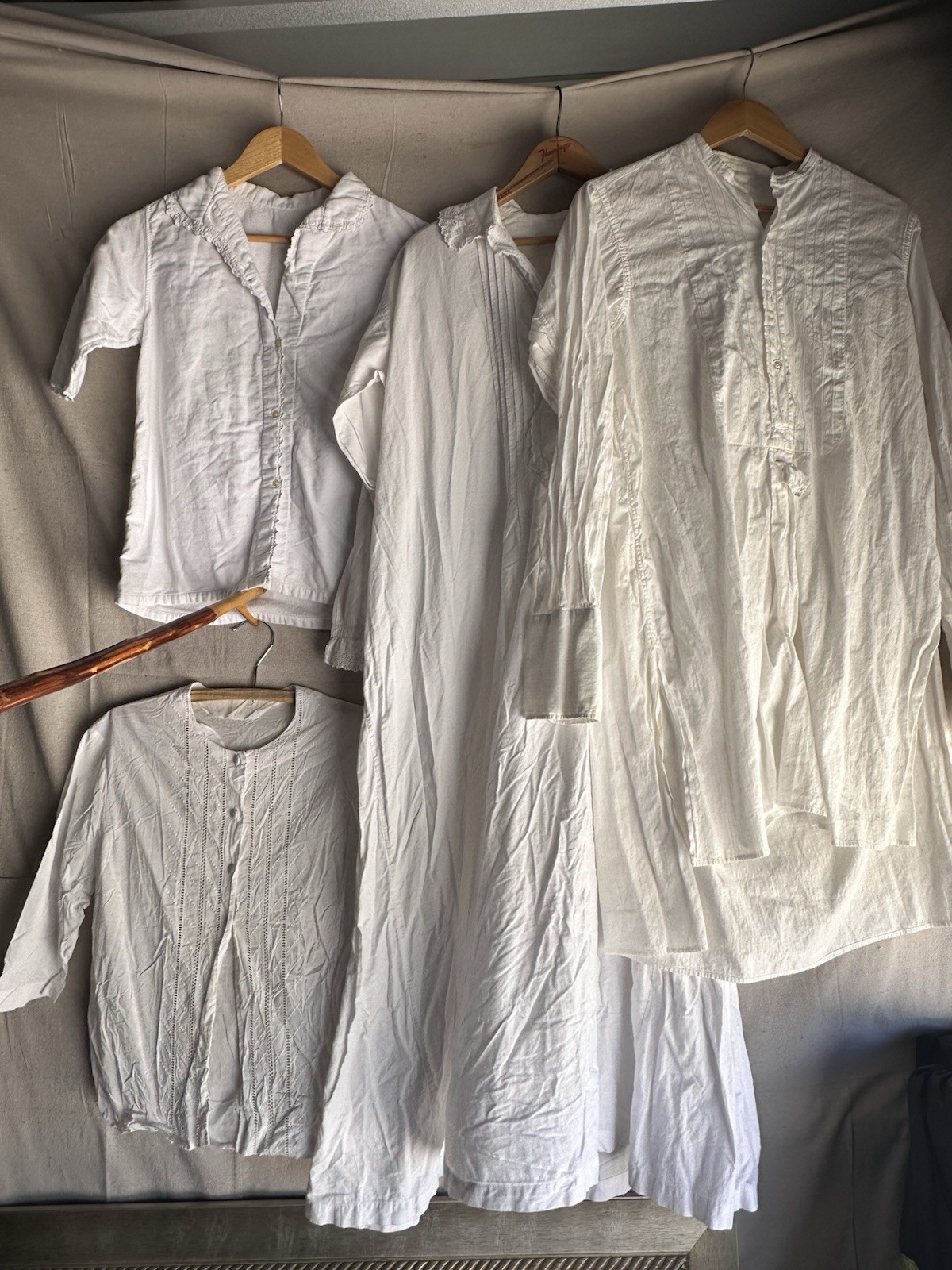 Resale Lot French Antique Dress Blouse Chemise 1900s White Cotton Womens S M L