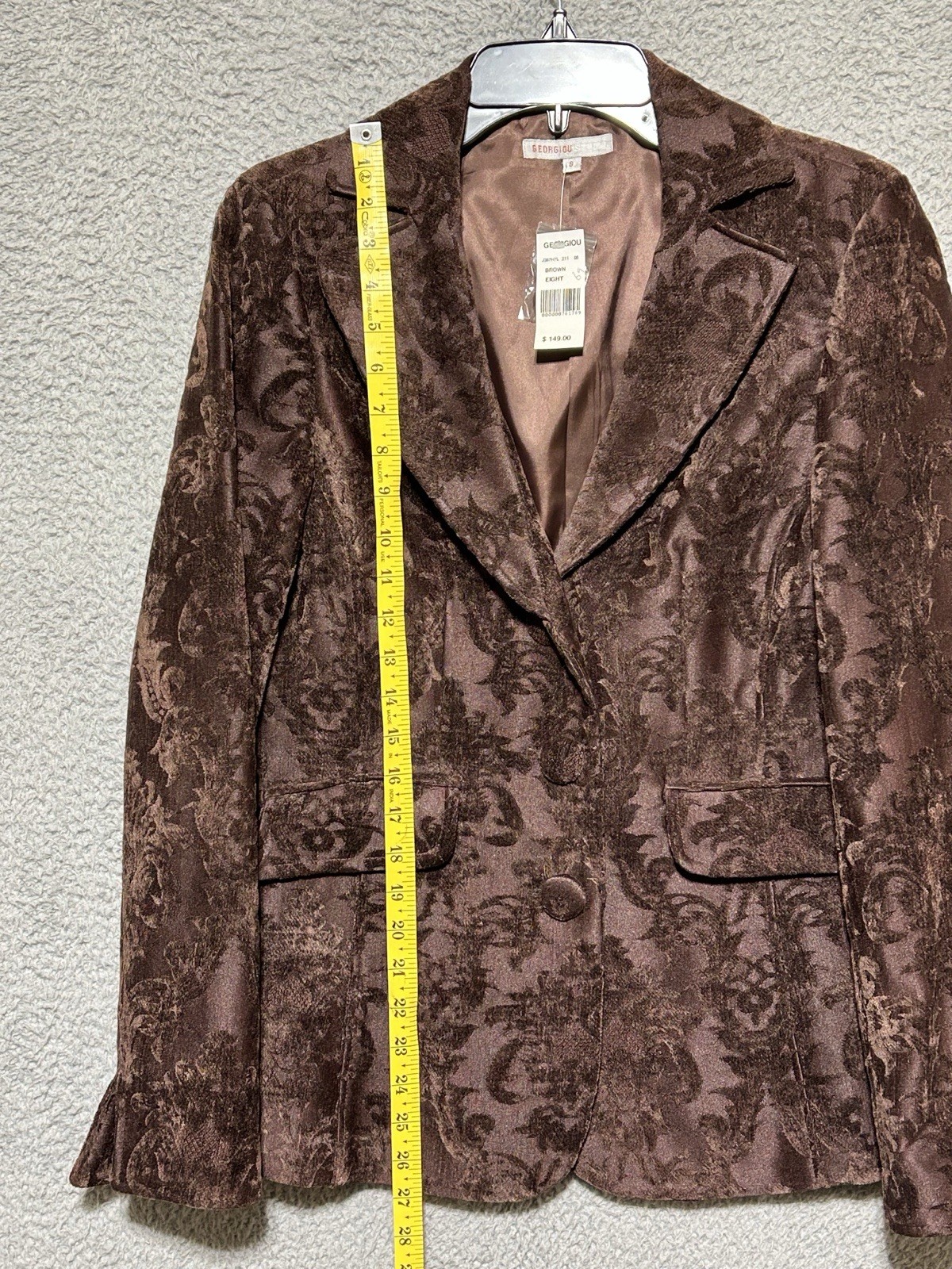 Georgiou Studio Crushed Velvet Paisley Jacket Espresso Brown Y2K Goth Glam Sz 8