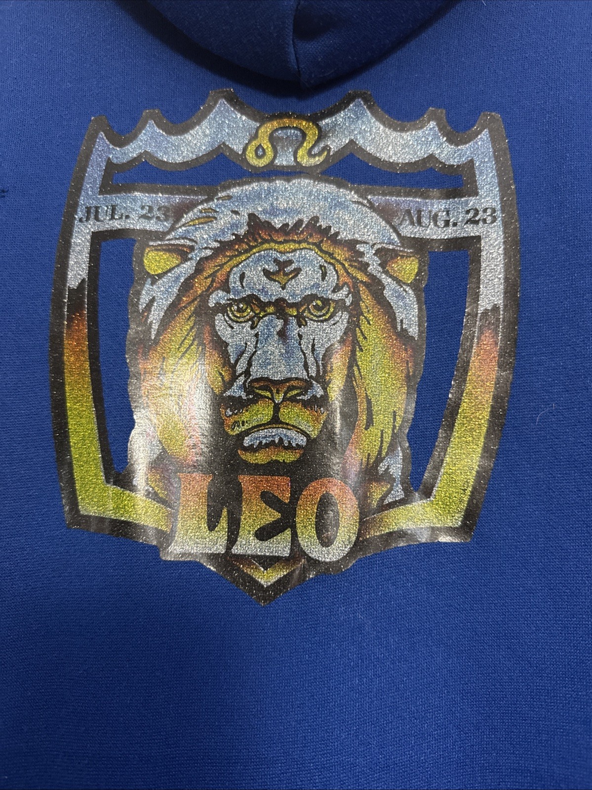 ROBE Leo Zodiac Hoodie Zip up Blue Lion Graphic Long Sleeve Size L NWOT w flaw