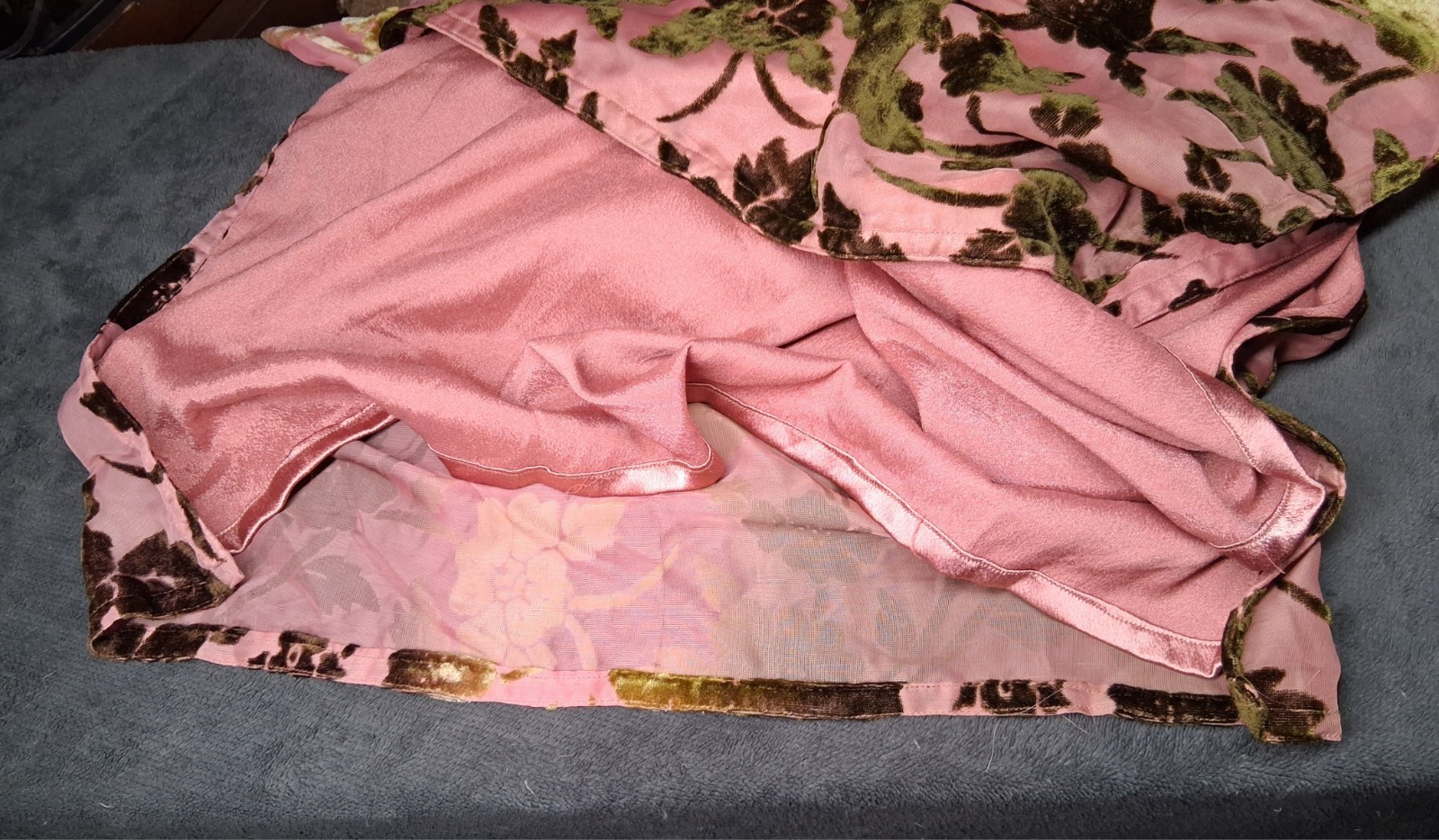 Vintage 1970s Pink And Velvet Green Dress