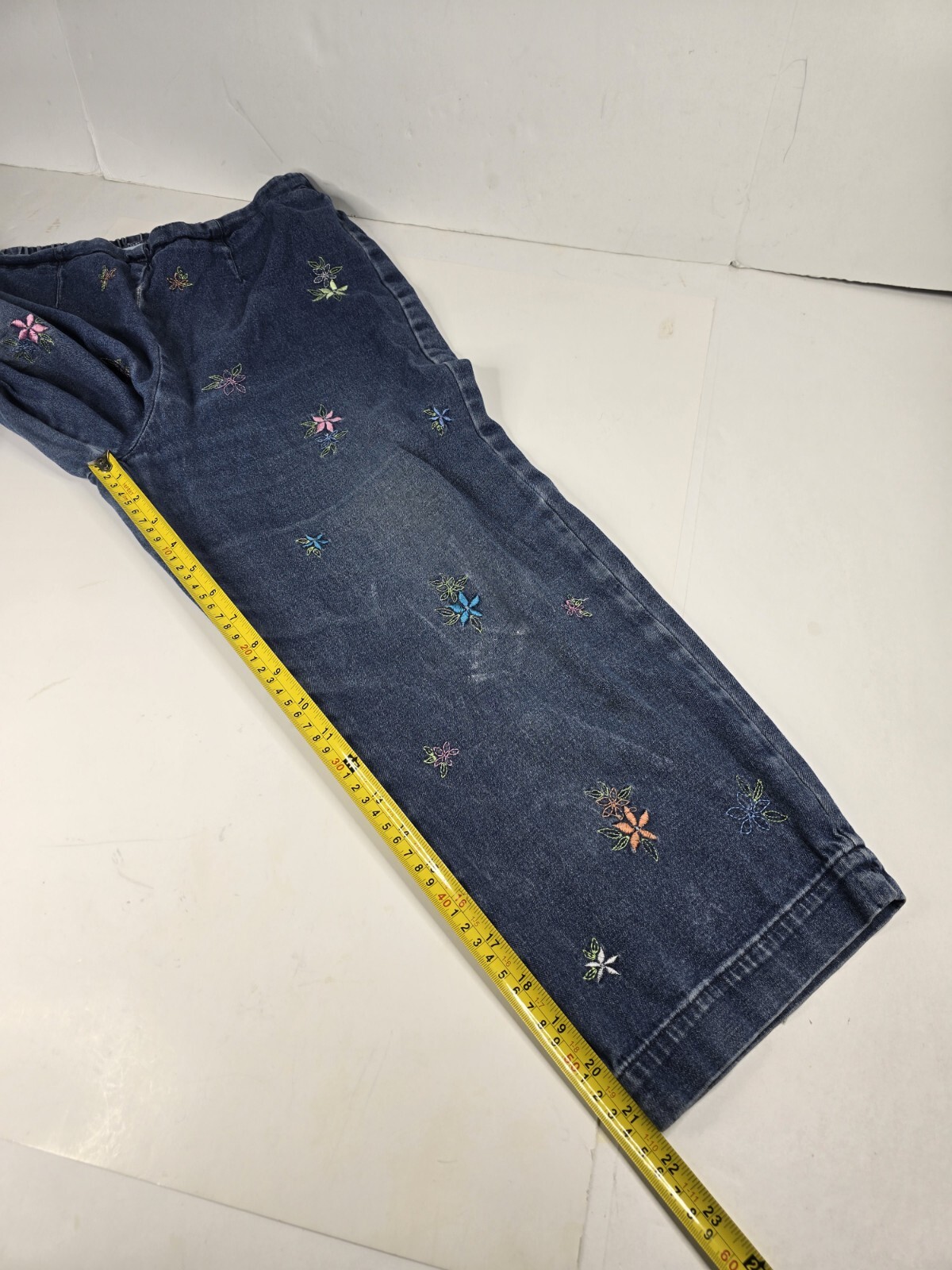Vtg Cascade Blues Elastic Waist Capri Pants Denim Women’s Jeans Size S Floral