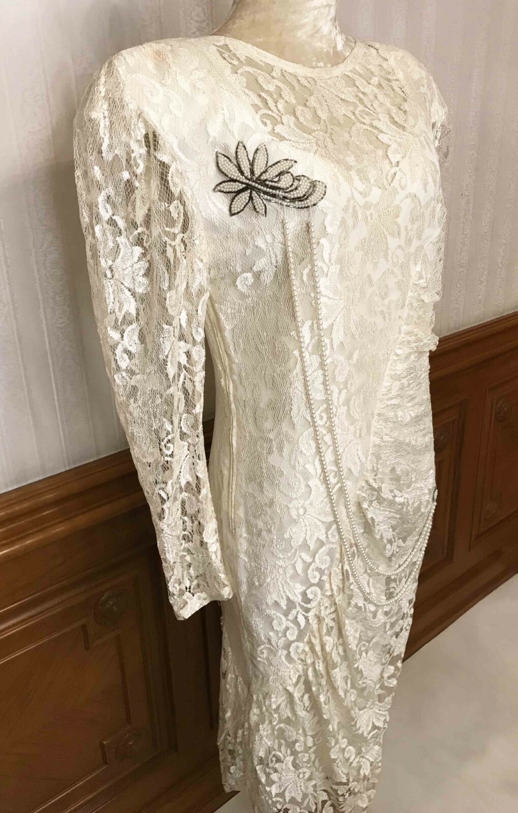 Vintage A La Carte California Lace Formal Party Dress Gown Ivory Sz 11/12 USA