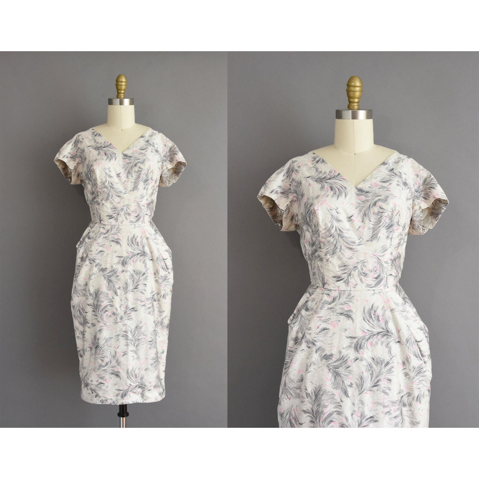 vintage 1950s 50s dress Polished Cotton Cocktail Party Wiggle Dress XS Small