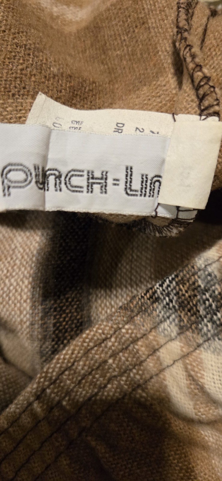 Vintage 80’s Punch Line Skirt Plaid Tan Cream Black Plaid Midi 34-36″ Waist