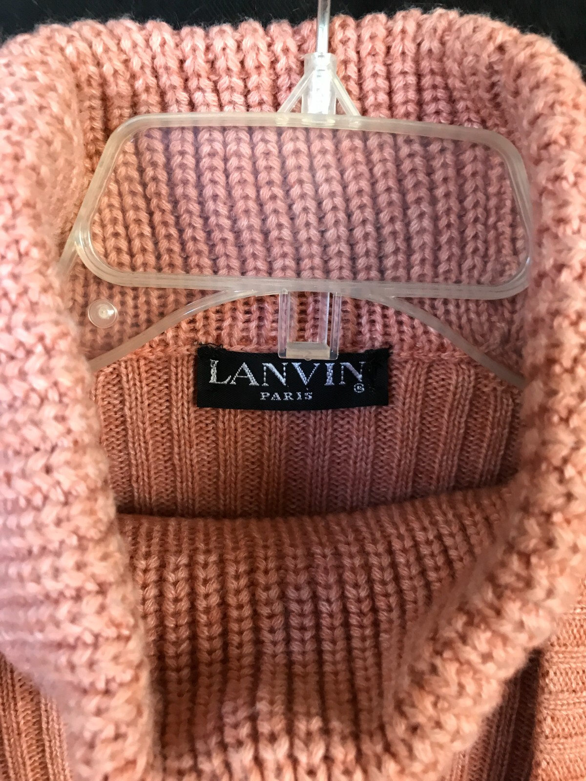 LANVIN Paris 4 piece knit set VTG salmon wool Turtleneck Vest Pants Belt Sz 40
