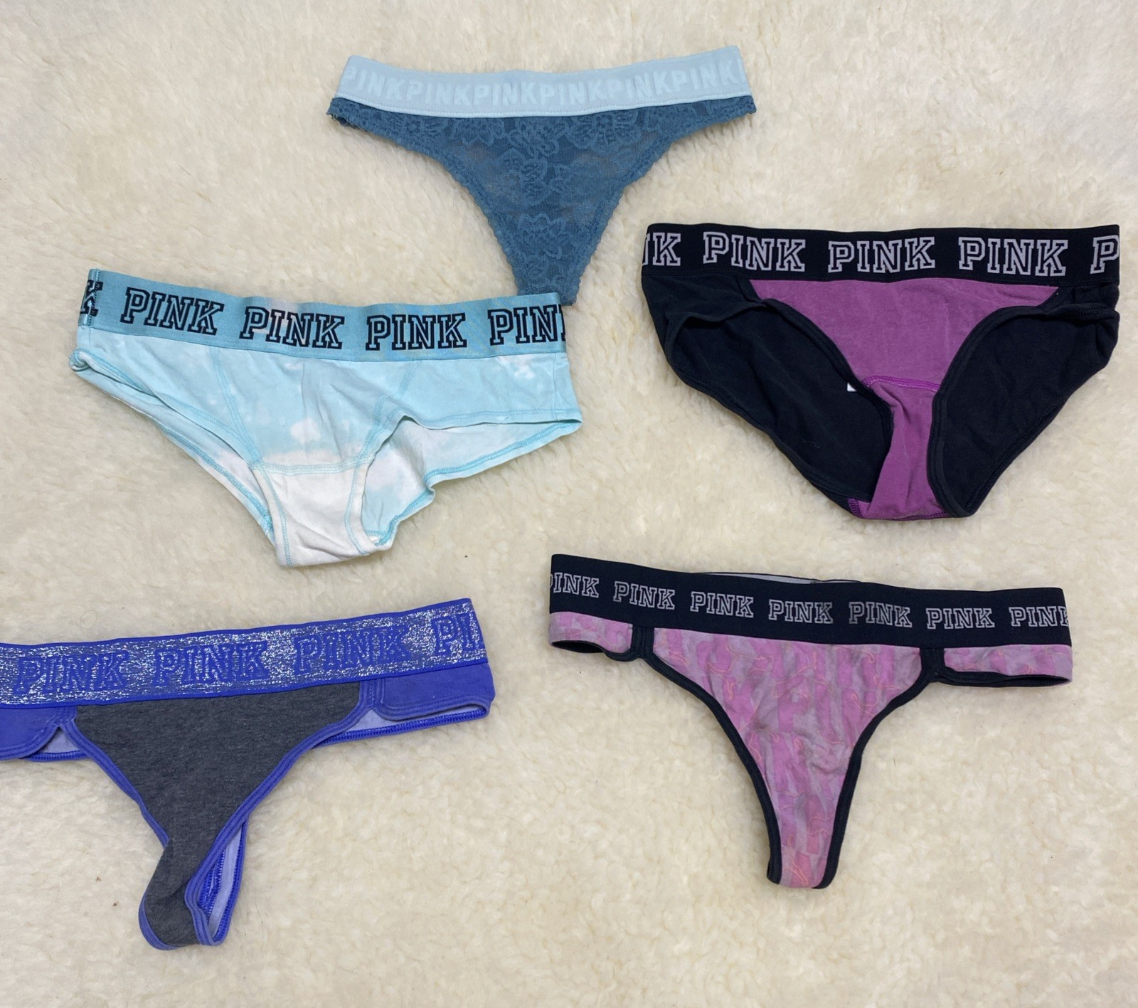 Vintage lote 5 PINk/ Victoria’S Secrets Thong/string PANTIES#914
