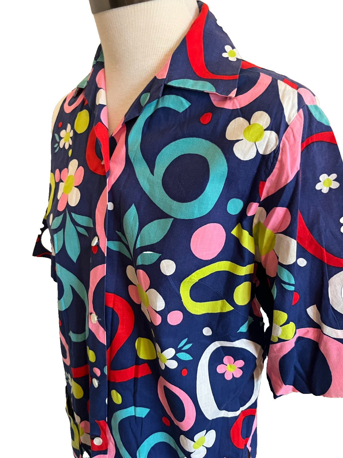 Vintage 70s Jean Marie Original Womens Tunic Blouse Shirt Groovy Flower Power