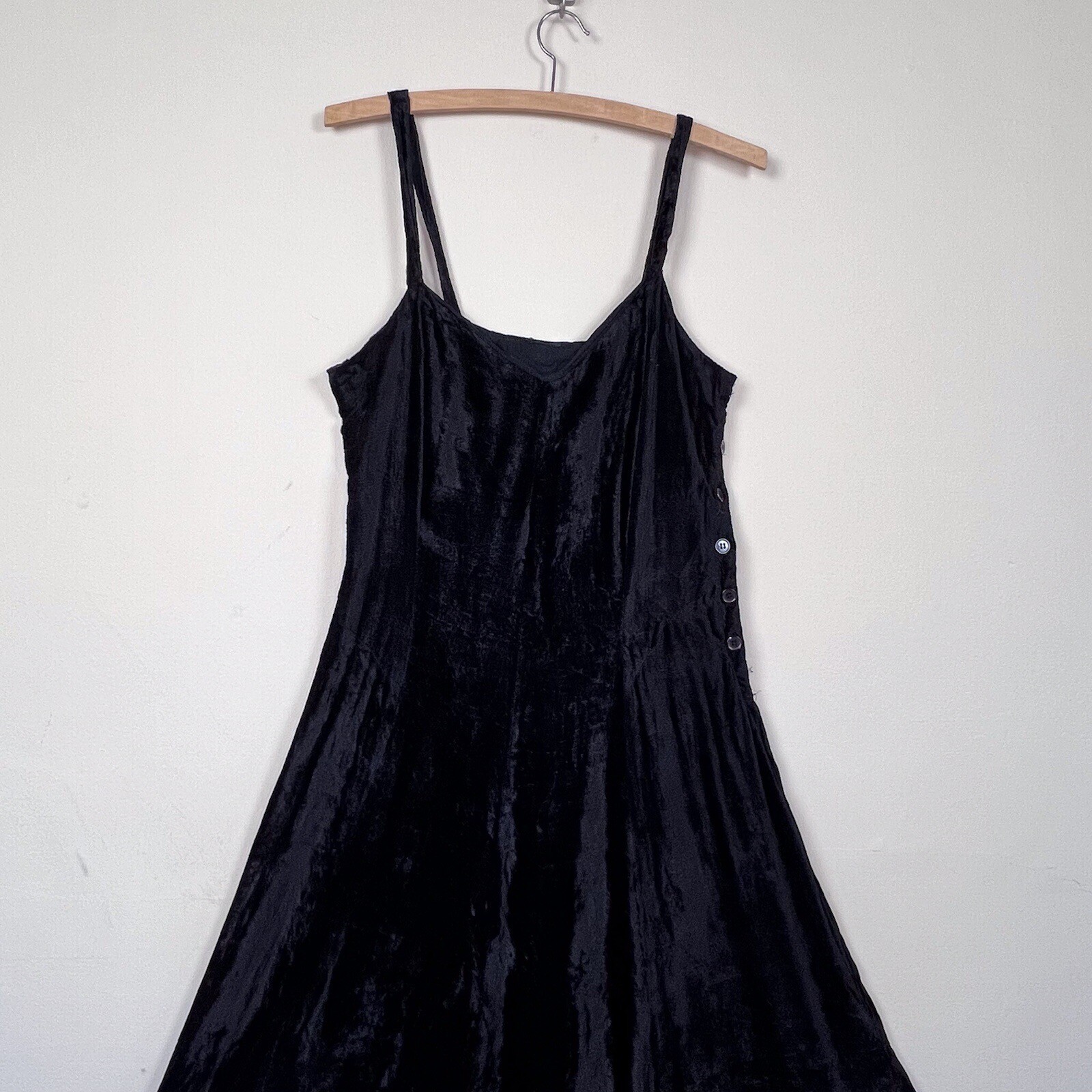 vintage 70s crushed velvet slip dress | 1970s black maxi whimsygoth bohemian