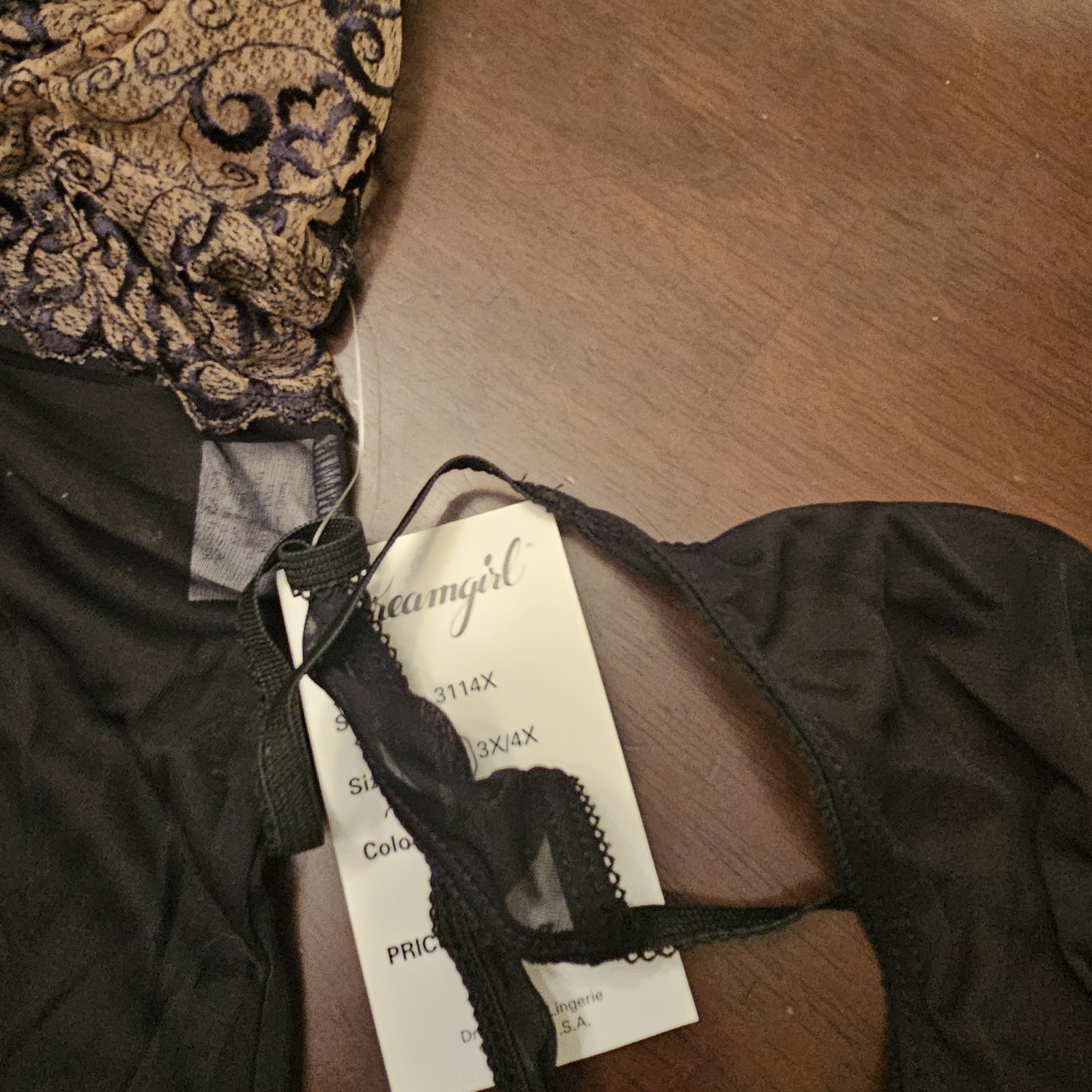 NWT NOS Dreamgirl Slip Thong Set Style 3114X Size 1X / 2X VINTAGE Black / Nude