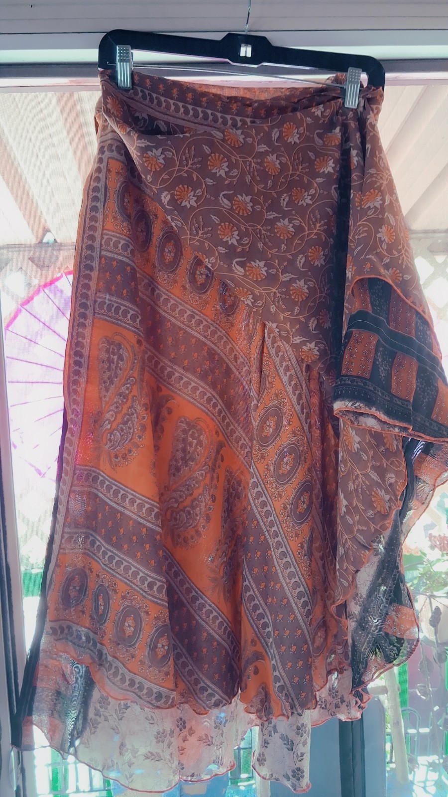 VTG India hippie wrap around long skirt 34”long One Size Paisley Design