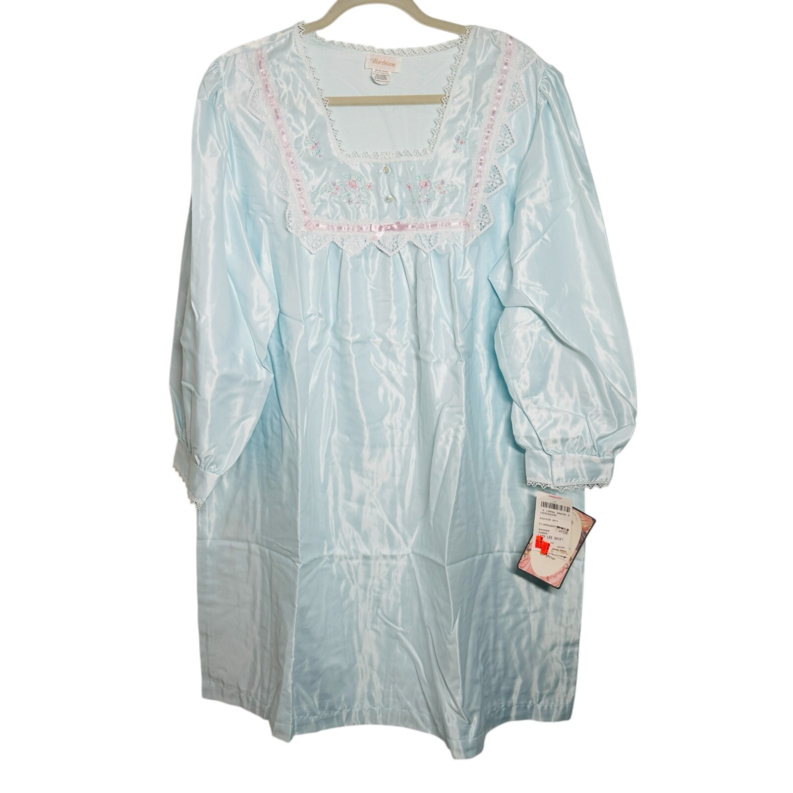 Barbizon Vintage 70s Blue Satin Super Cuddleskin Nightgown Size 1X With TAGS