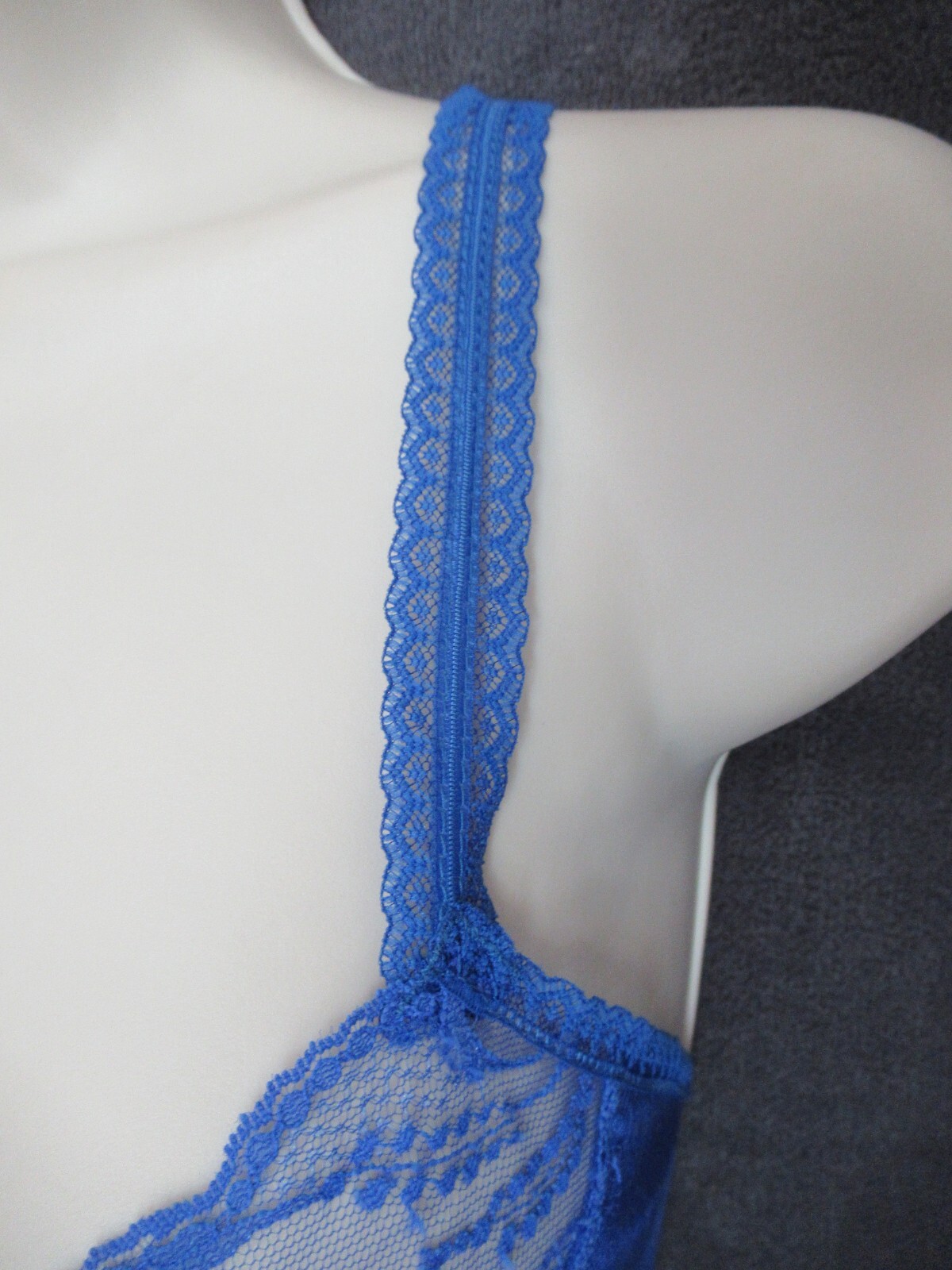 Vintage Bestform Blue Nylon Poly Lace Sexy Sheer Flutter Ruffle Teddy Lingerie M