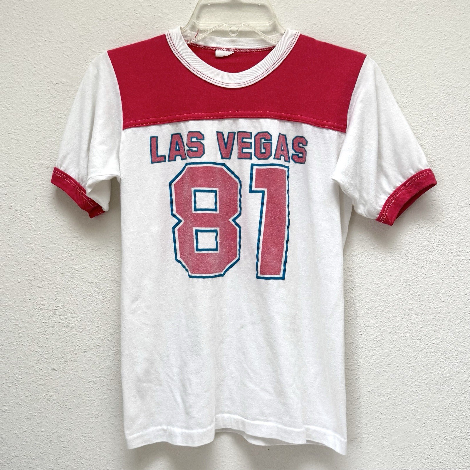 Vintage 1980s Las Vegas 81 Ringer T Shirt Single Stitch Red Yoke XS S