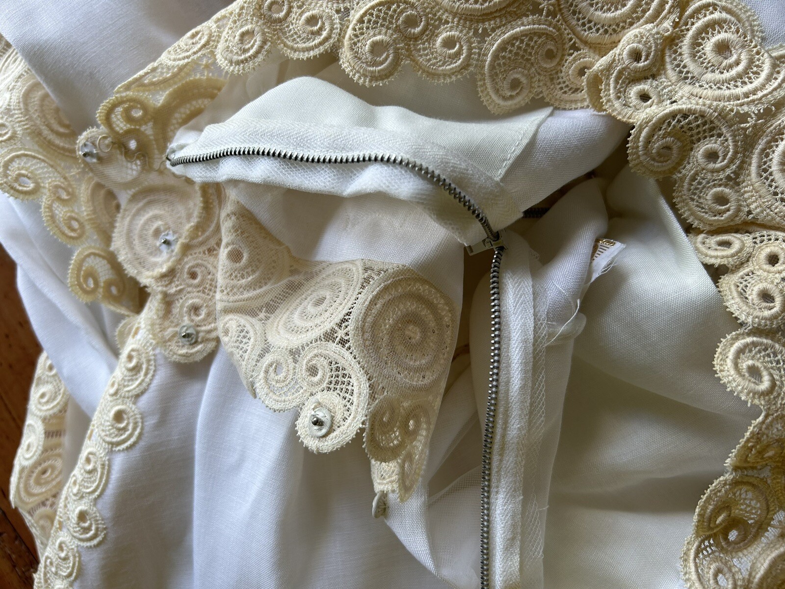 Vtg Edythe Vincent For Alfred Angelo Wedding Dress 1960s White Linen Ivory Lace