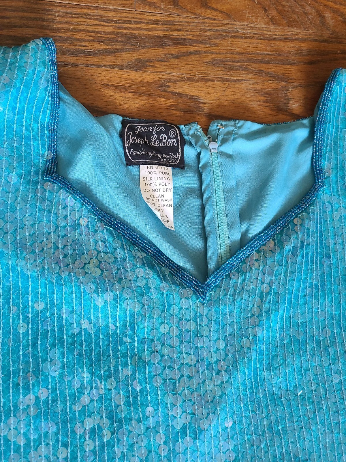 Vintage Jean for Joseph Le Bon Turquoise Sequins Dress Womans Size 28WP