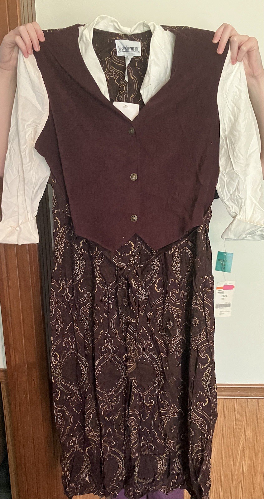 Vintage Just In Thyme LTD Dress Size 14 Vest Style Dark Purple Gold NEW!!