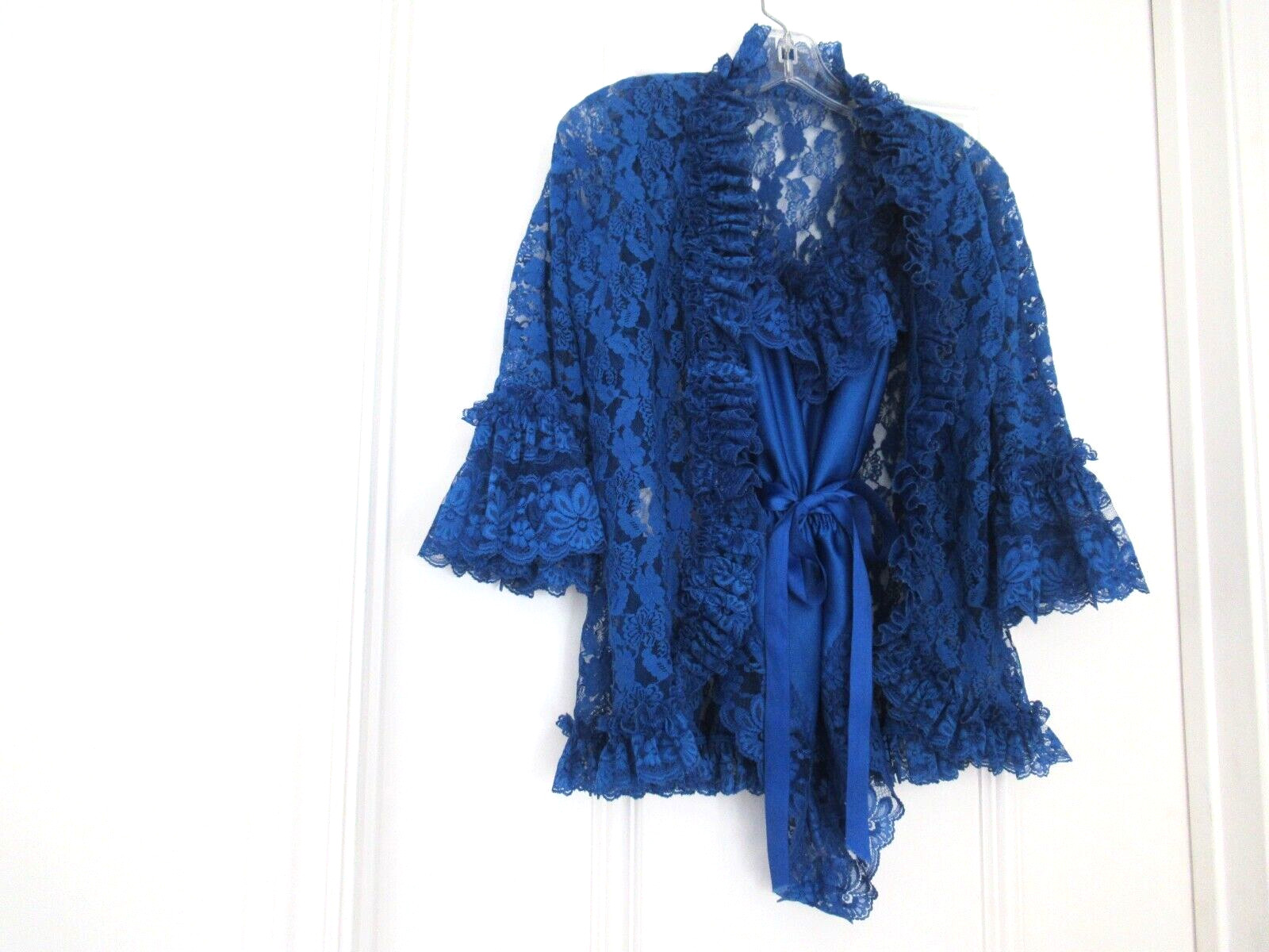 DELORES Poirette ILGWU Royal Silky Lace Teddy Romper Bodysuit Cover-up Small NEW