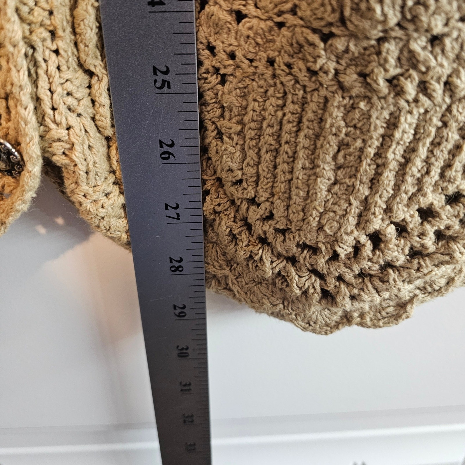 Vintage Cambridge Dry Goods Sweater Vest Women Lg Tan Floral 90s Crochet Cottage