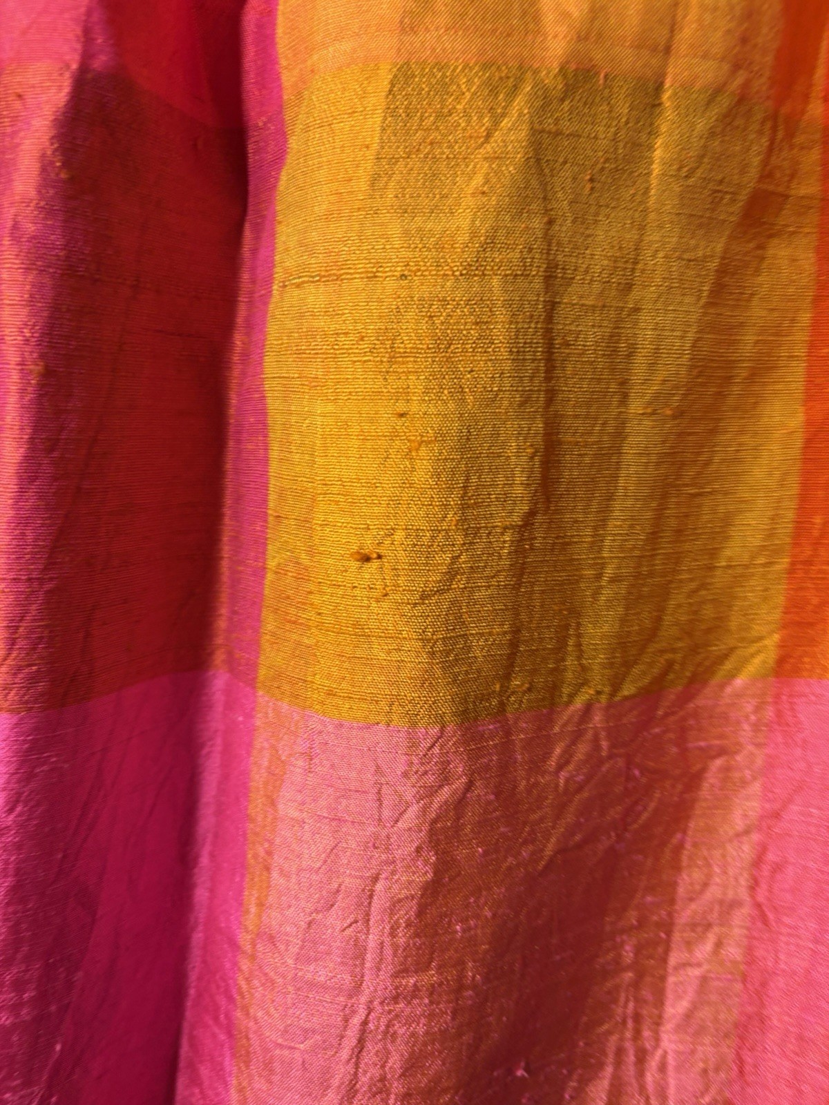 1970s vivid orange and pink plaid maxi skirt Waist 23” 3XS-2XS RETRO MAGIC