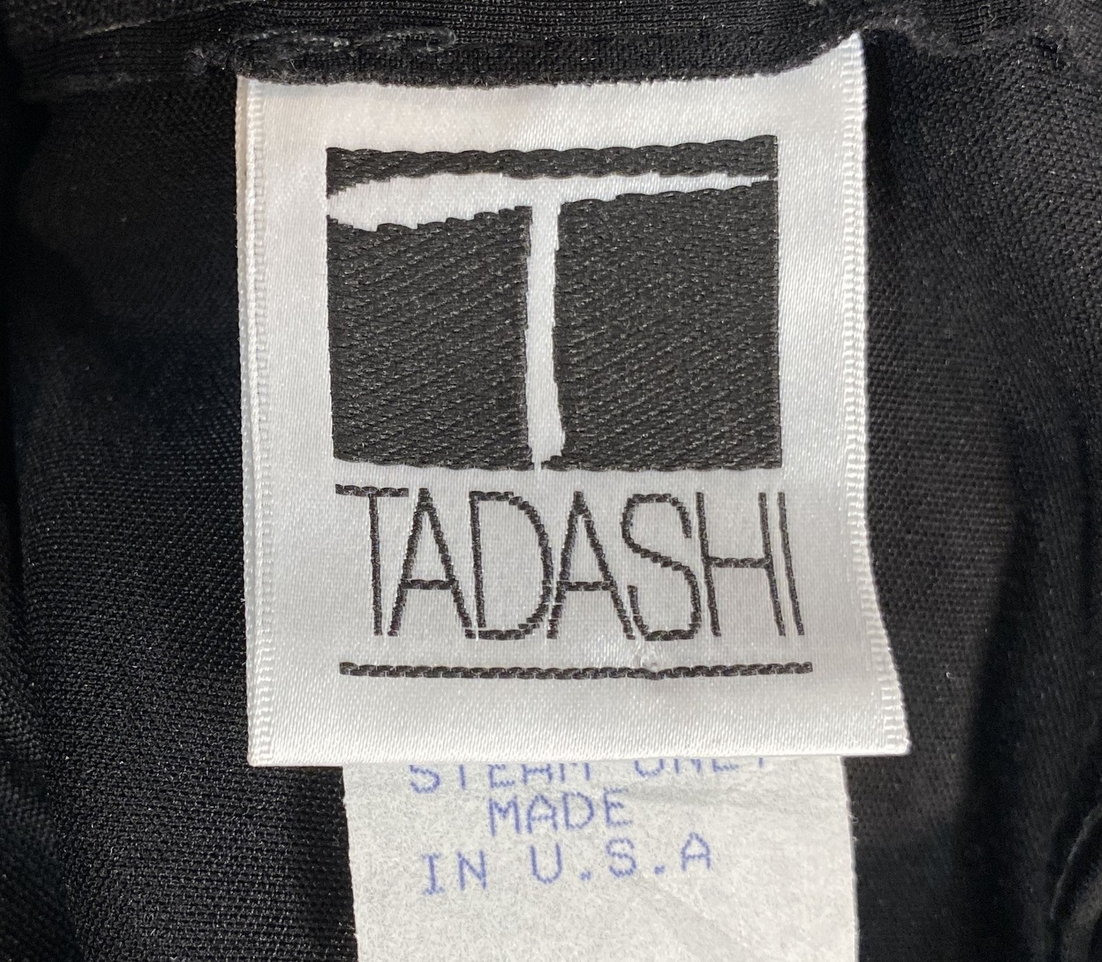 Vintage 90s Tadashi Women’s Black Gown Dress Belted 3/4 Sleeve Made in USA Sz 8