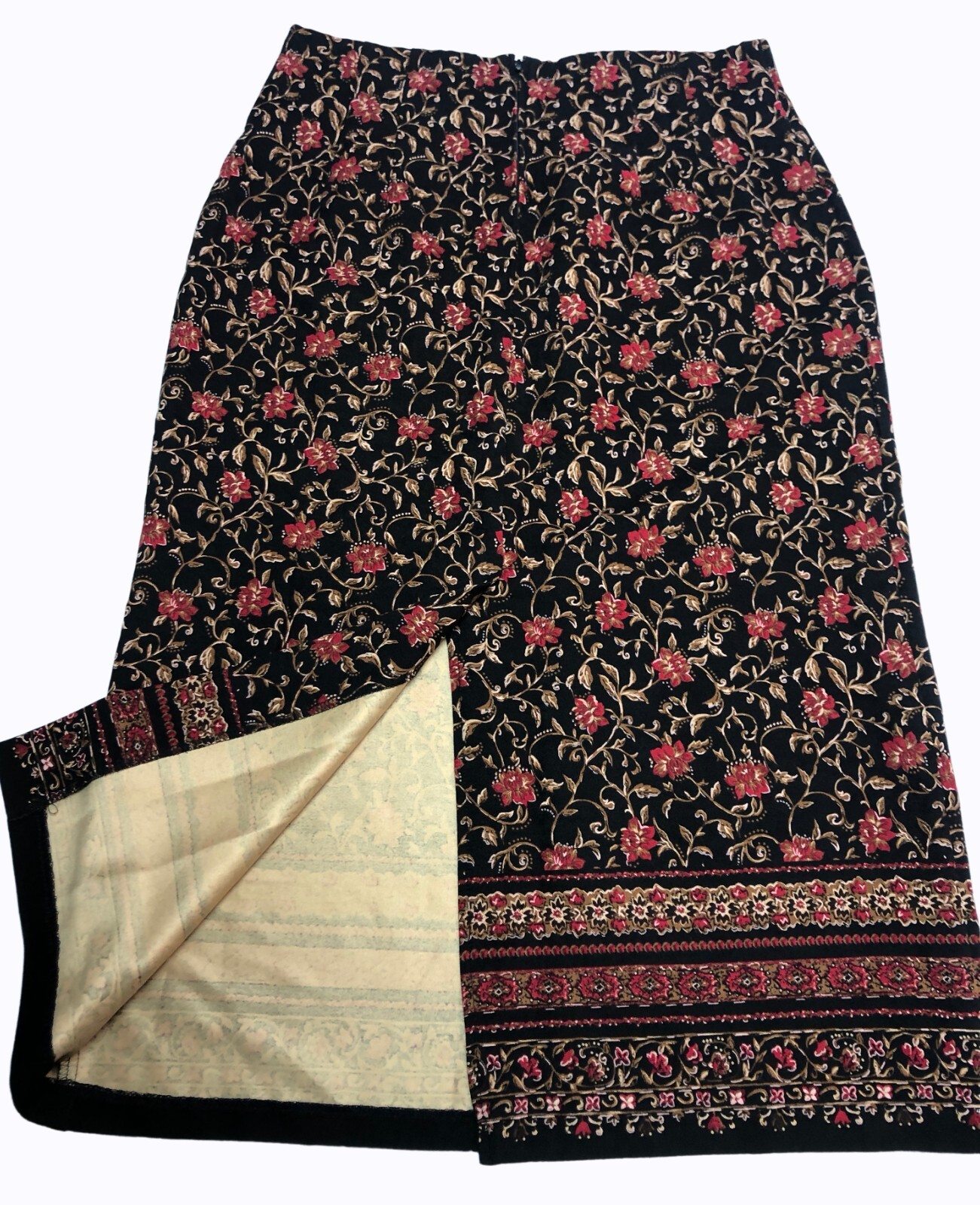 BRIGGS High Waisted Midi Skirt 12P NWT Black Floral Cottagecore Hippie 90s