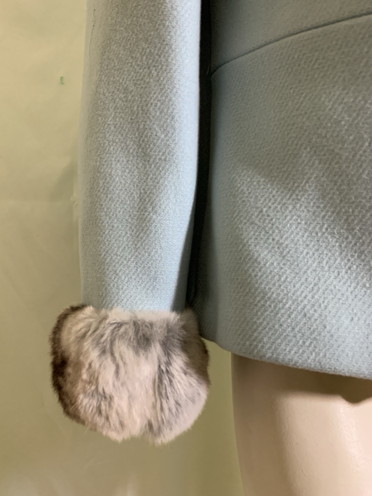 True Vintage Robin’s Egg Blue Wool 1960s Jacket Chinchilla Fur Trim S