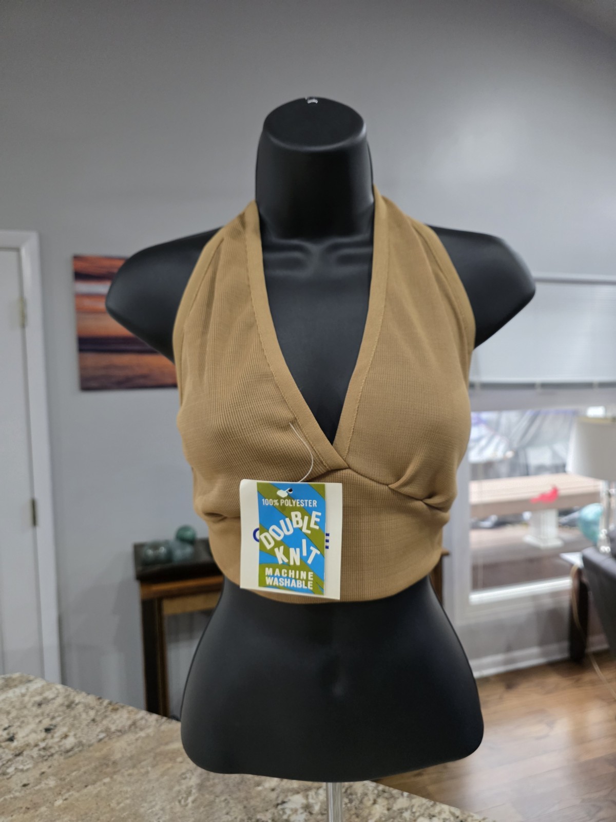 NOS Vtg 1970s Halter Top Double Knit Deadstock One Size Fits All Color All Tan