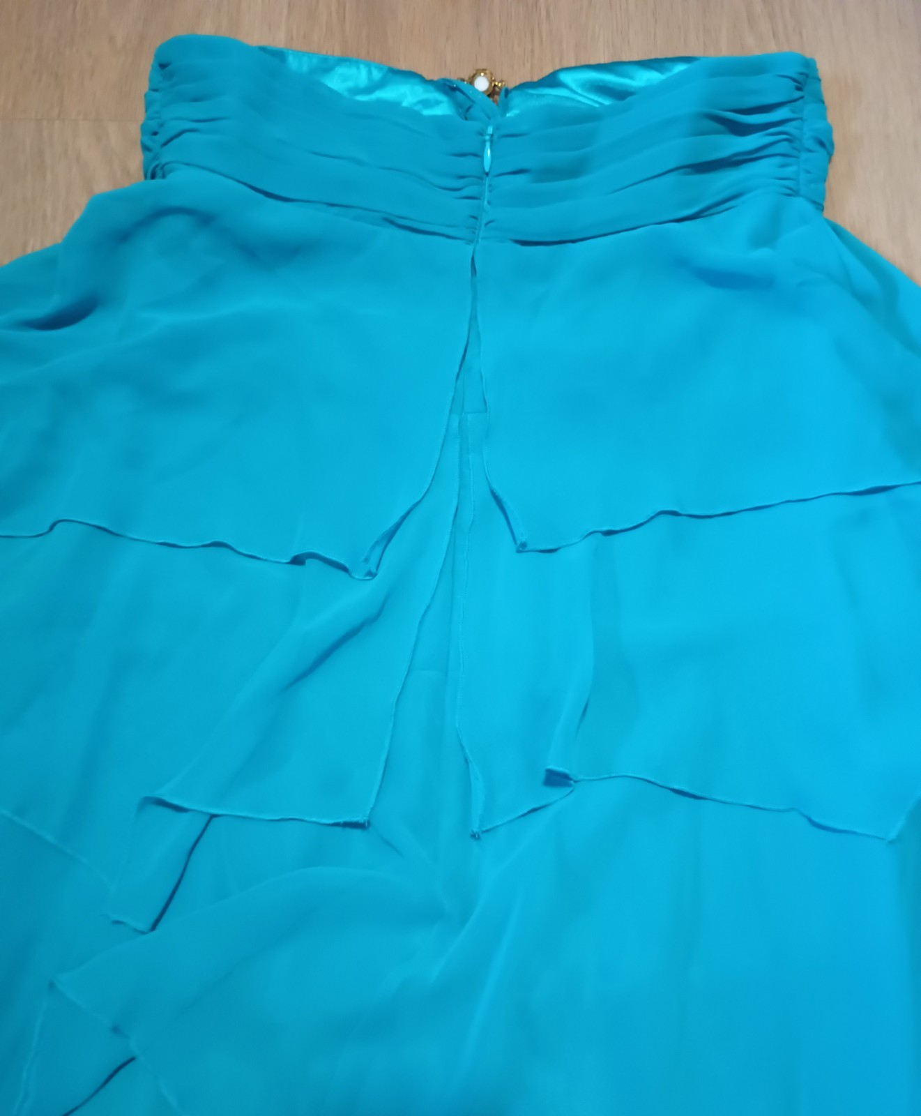 Vtg 90s ABS ALLEN SCHWARTZ Teal Sheer Tiered Layered Empire Evening Prom Dress 4