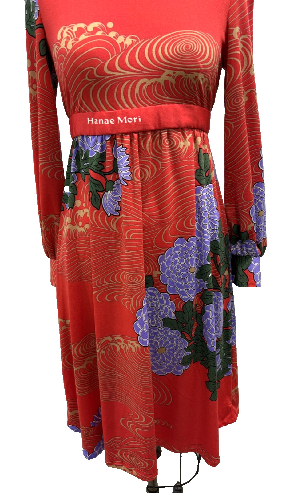 Vintage 60/70’s Hanae Mori Ban- Lon Dress Vivid–Red w/ Asian print – 8