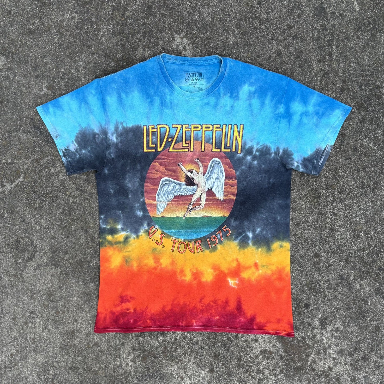Vintage Y2k Led Zeppelin Band Multi Color Tie Dye Graphic Tee Men’s Medium